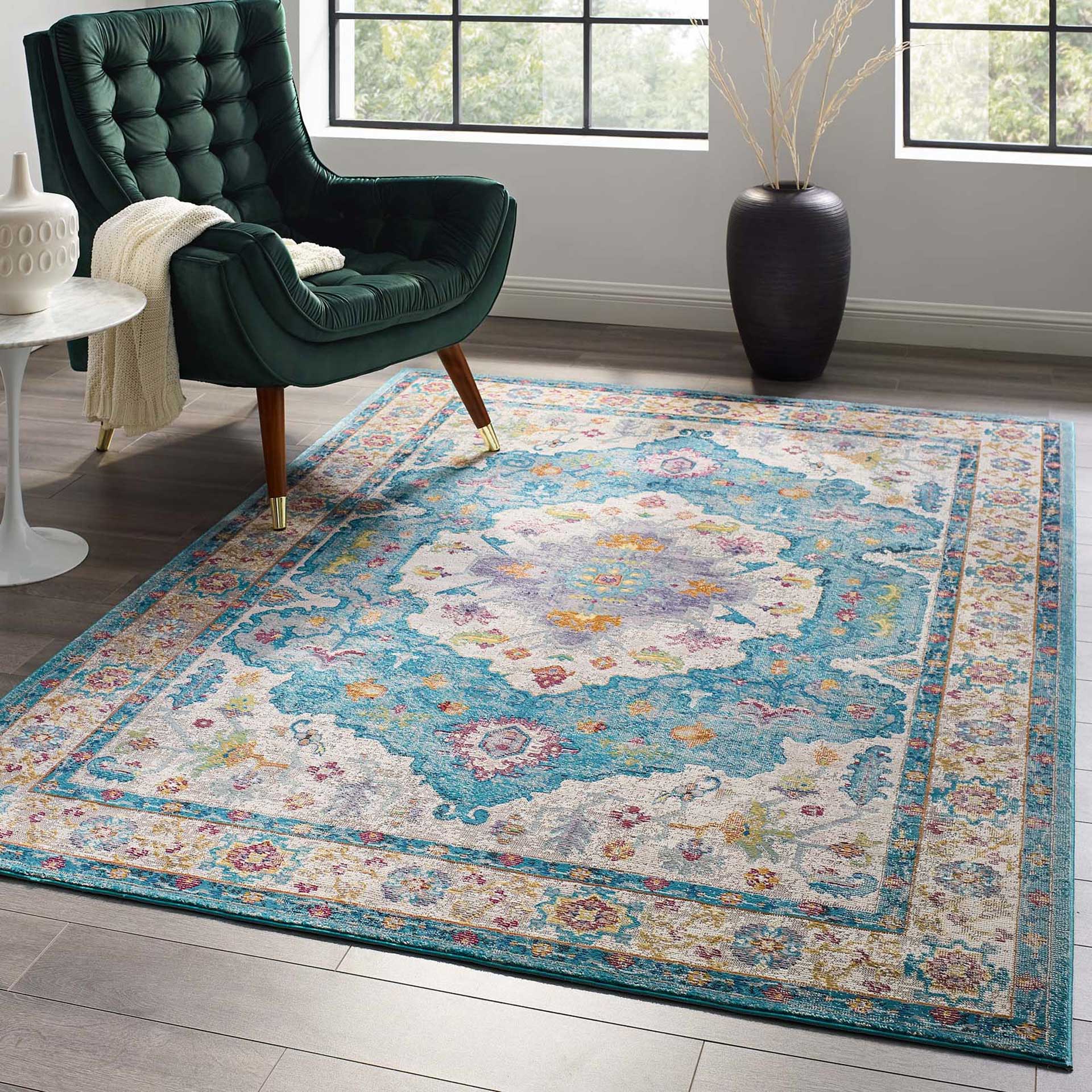 Sutton Area Rug Light Blue/Ivory/Yellow/Orange - Image 9