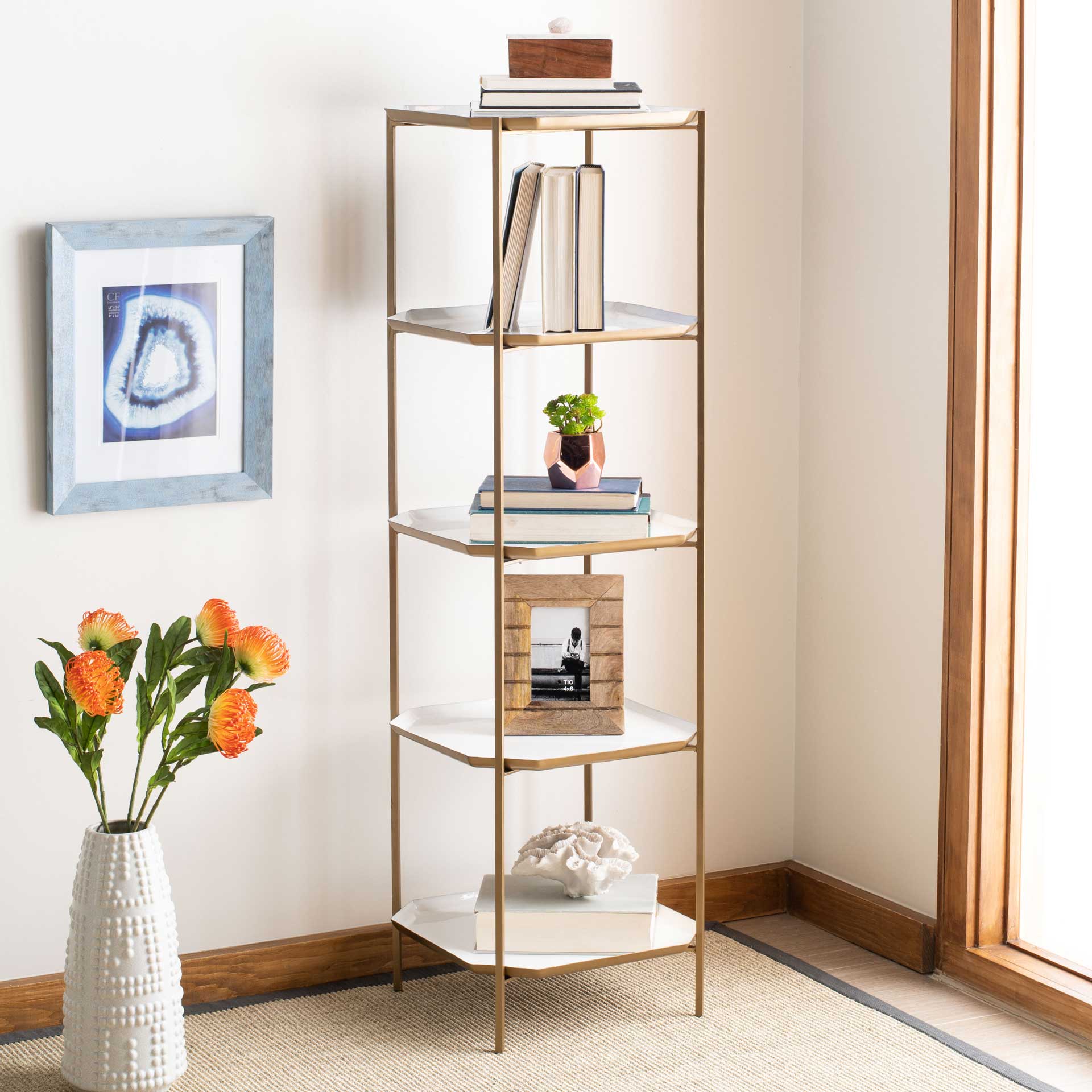 Sybella 5 Tier Etagere White/Brass - Image 7