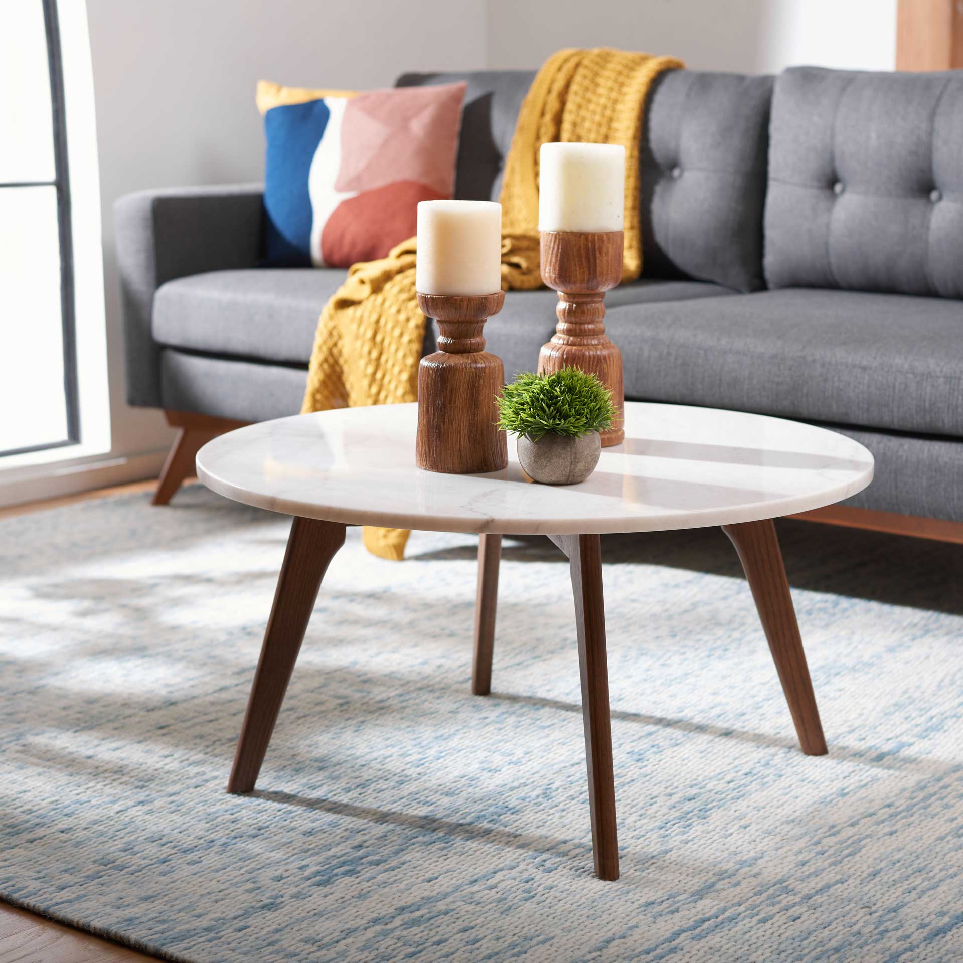 Sylva Round Marble Coffee Table Marble/Walnut - Image 4