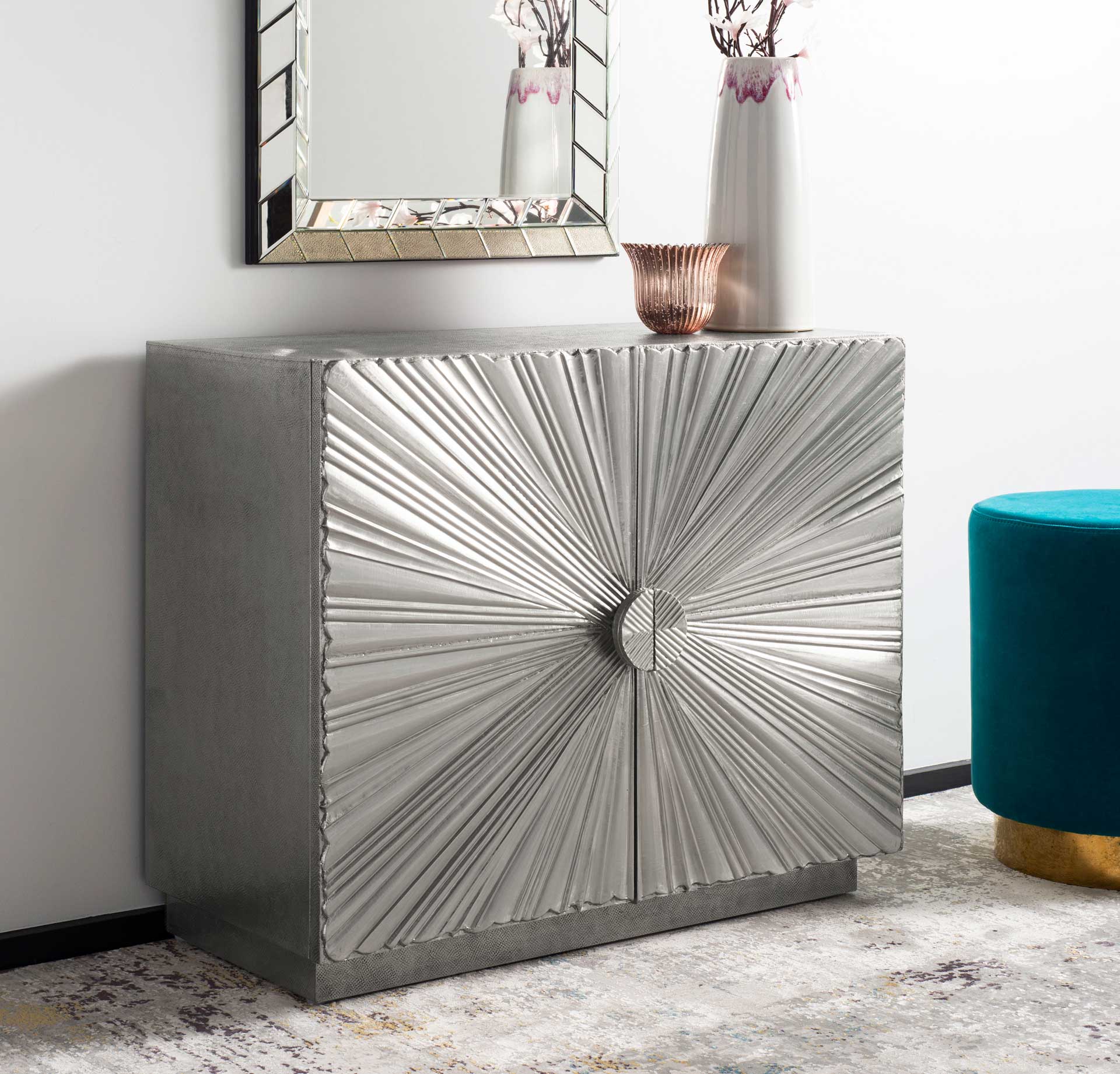 Sylvie Sunburst 2-Door Chest Silver - Image 9