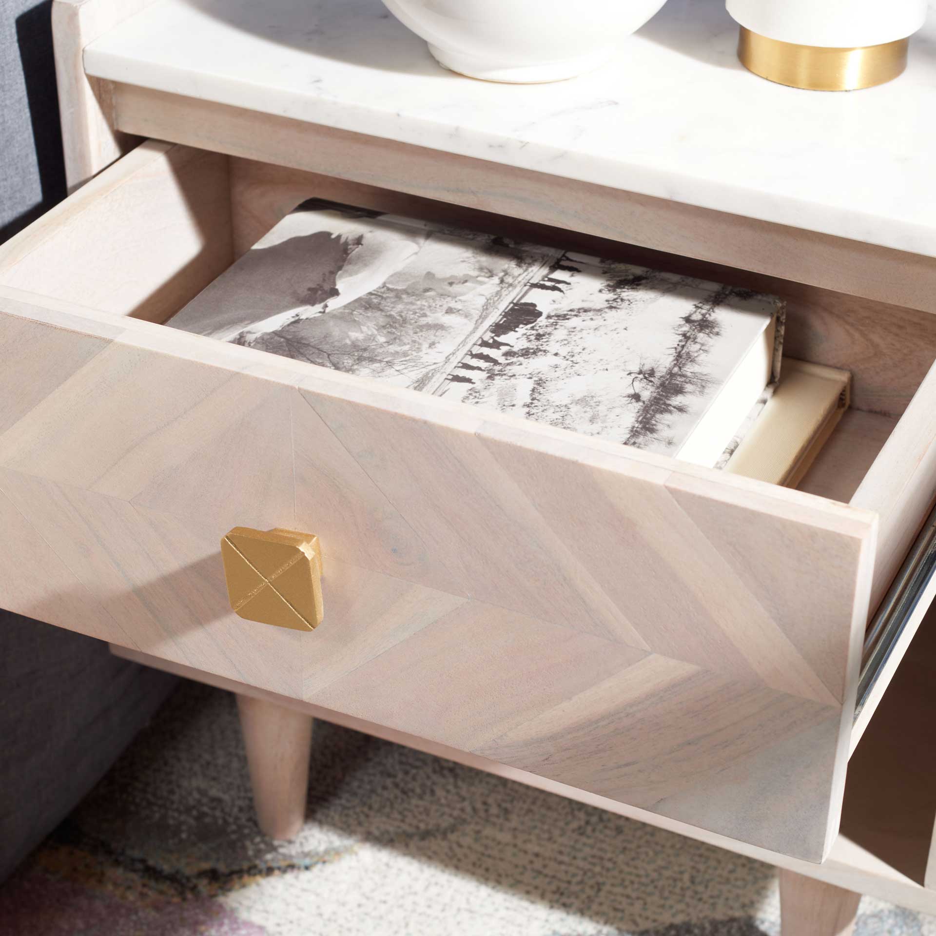 Tabitha Parquet Nightstand White Wash/Brass - Image 7