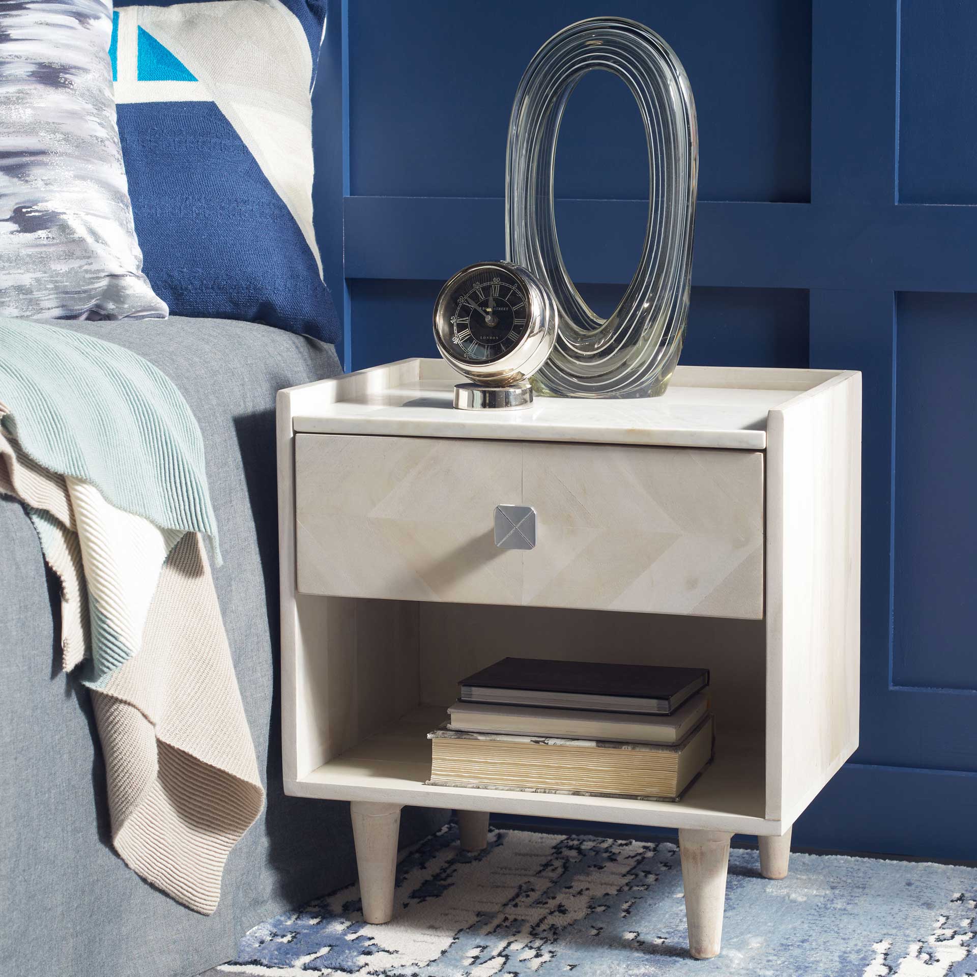 Tabitha Parquet Nightstand White Wash/Silver - Image 7