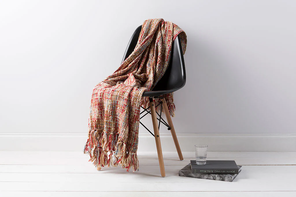 Tabitha Textural Blue/Neutral/Red Throw - Image 2
