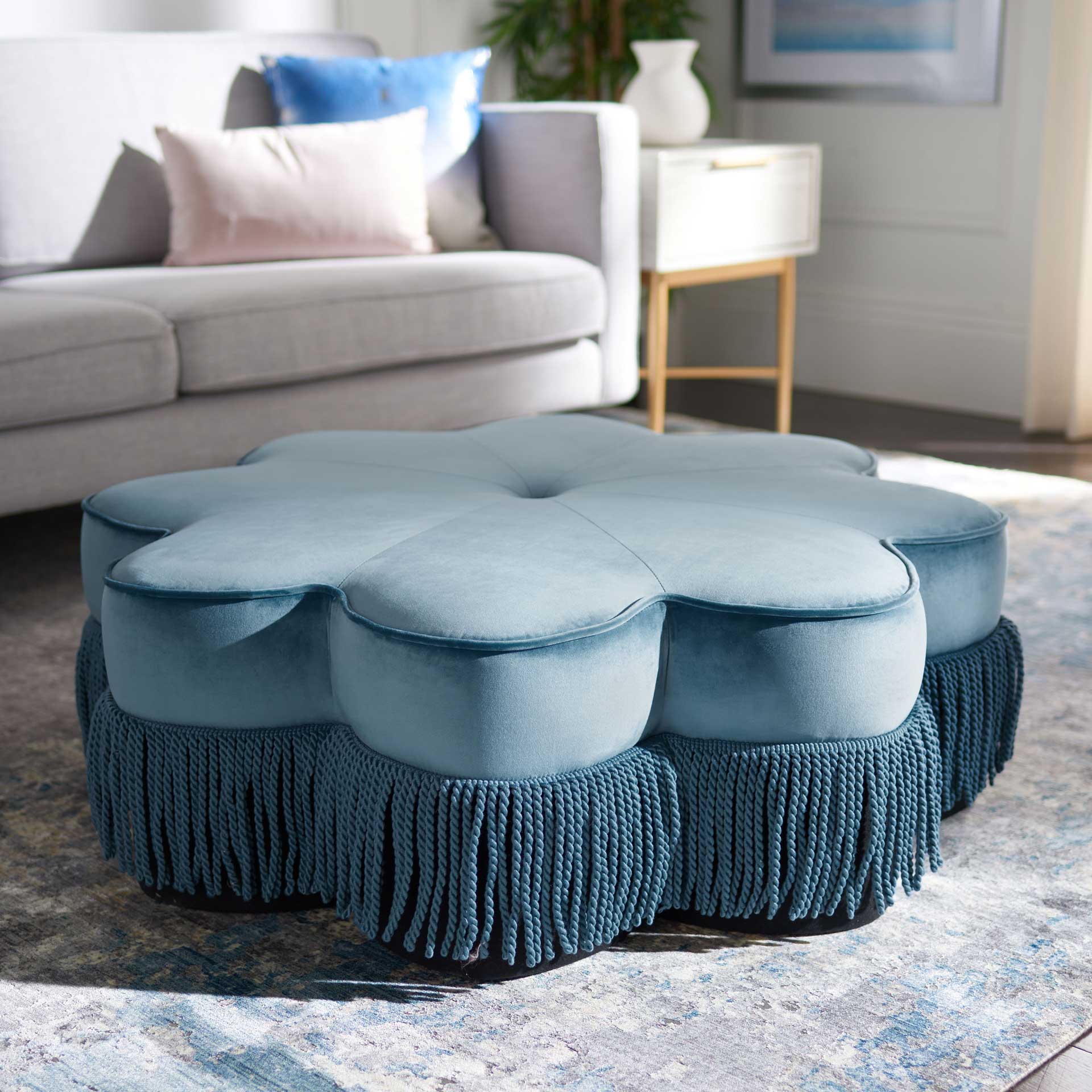 Tait Flower Ottoman Dusty Blue - Image 4
