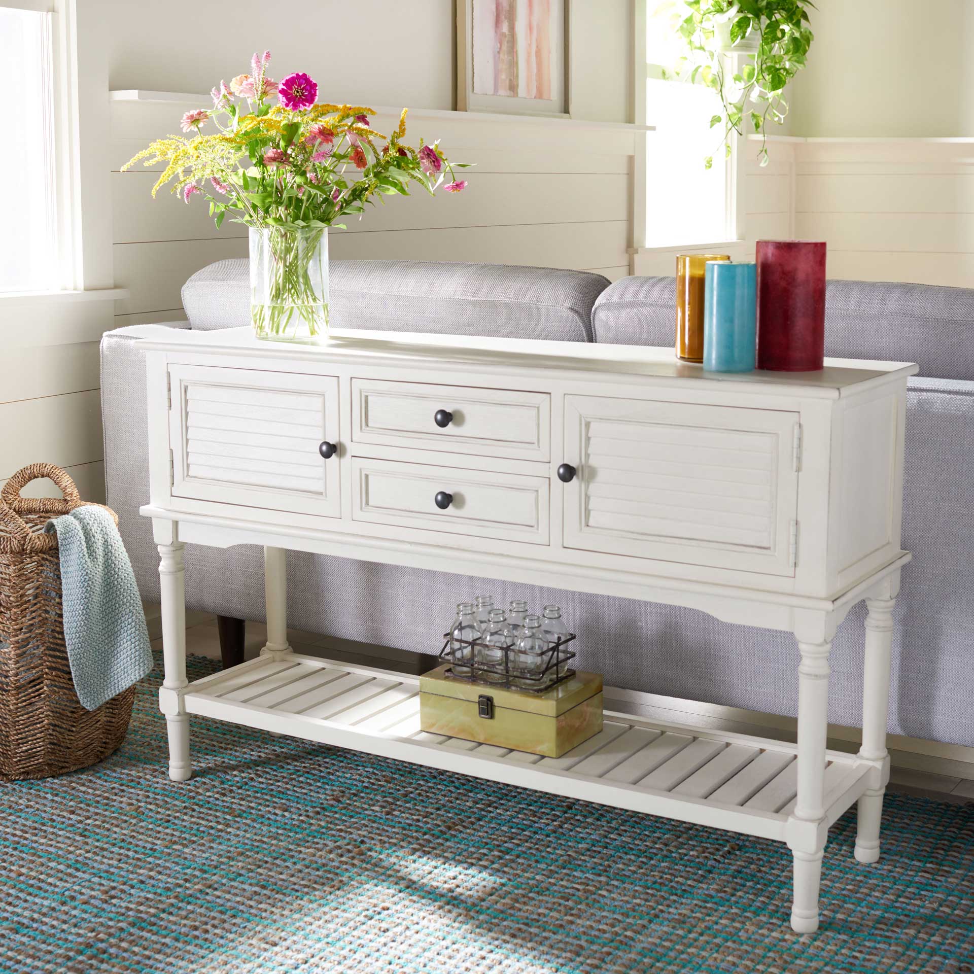Talita 2 Drawer 2 Door Console Table Distressed White - Image 8