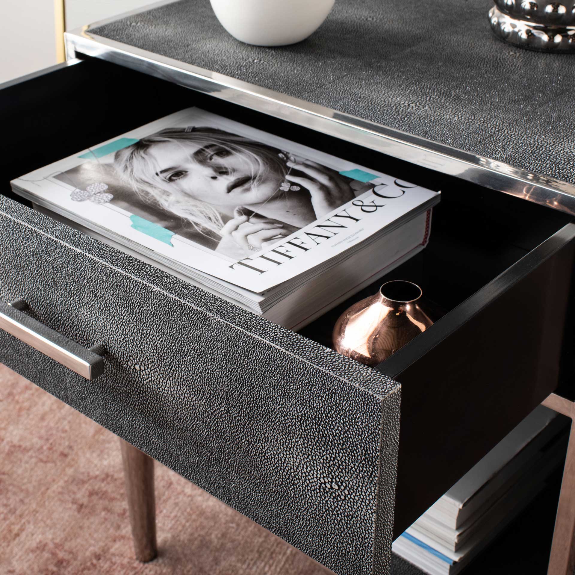 Tanzania Faux Shagreen Nightstand Black/Silver - Image 10