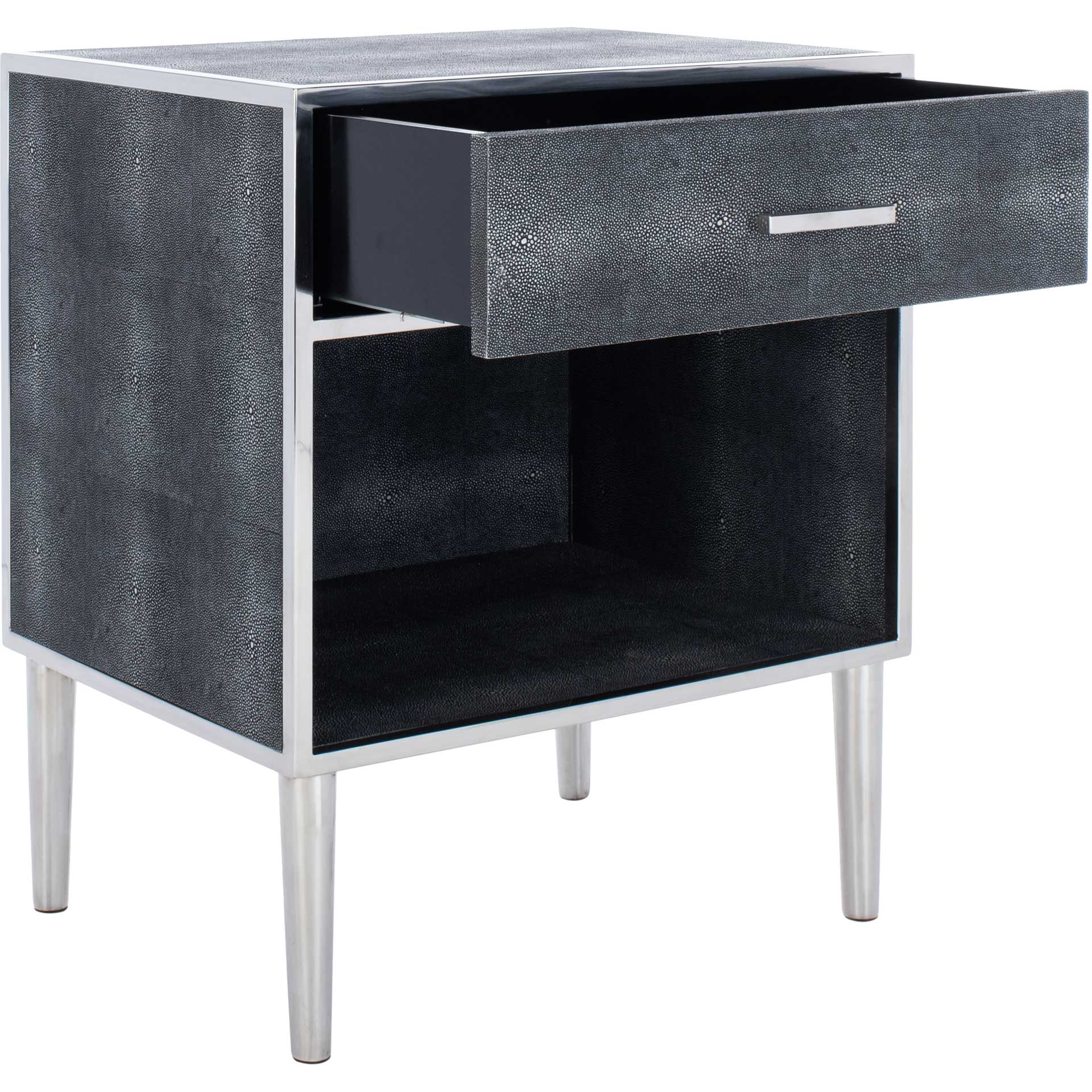 Tanzania Faux Shagreen Nightstand Black/Silver - Image 2