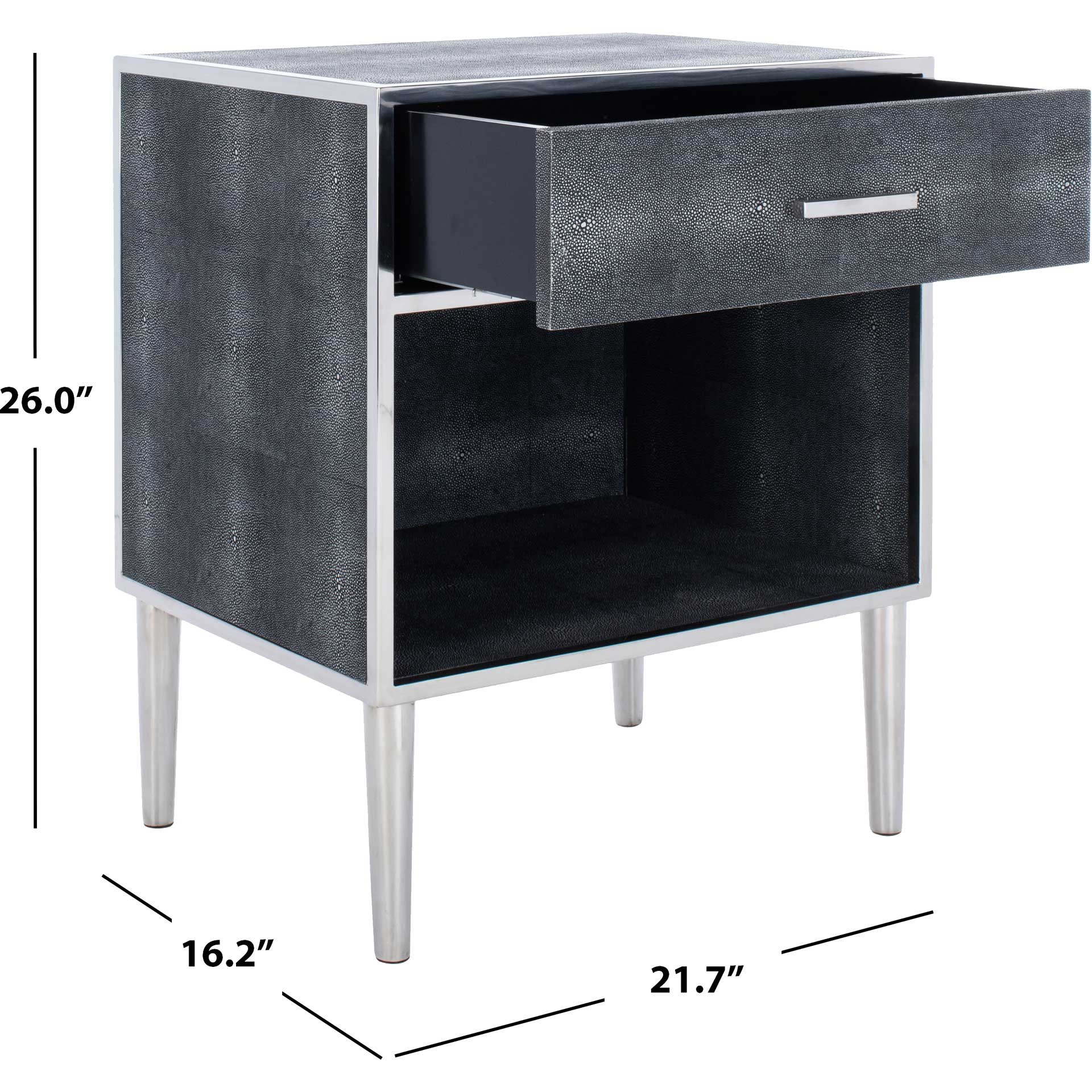 Tanzania Faux Shagreen Nightstand Black/Silver - Image 8