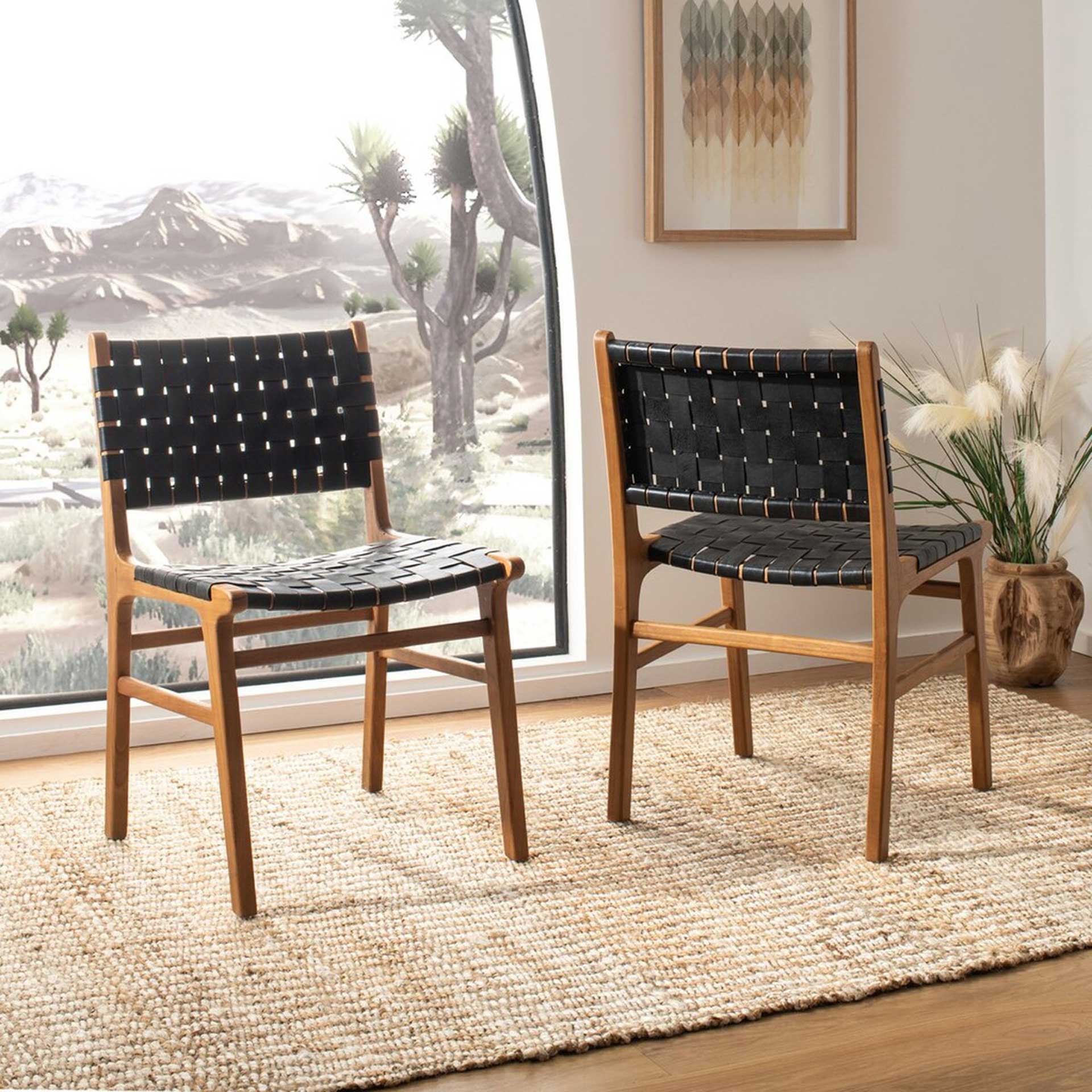 Tara Leather Dining Chair Black/Natural (Set of 2) - Image 10