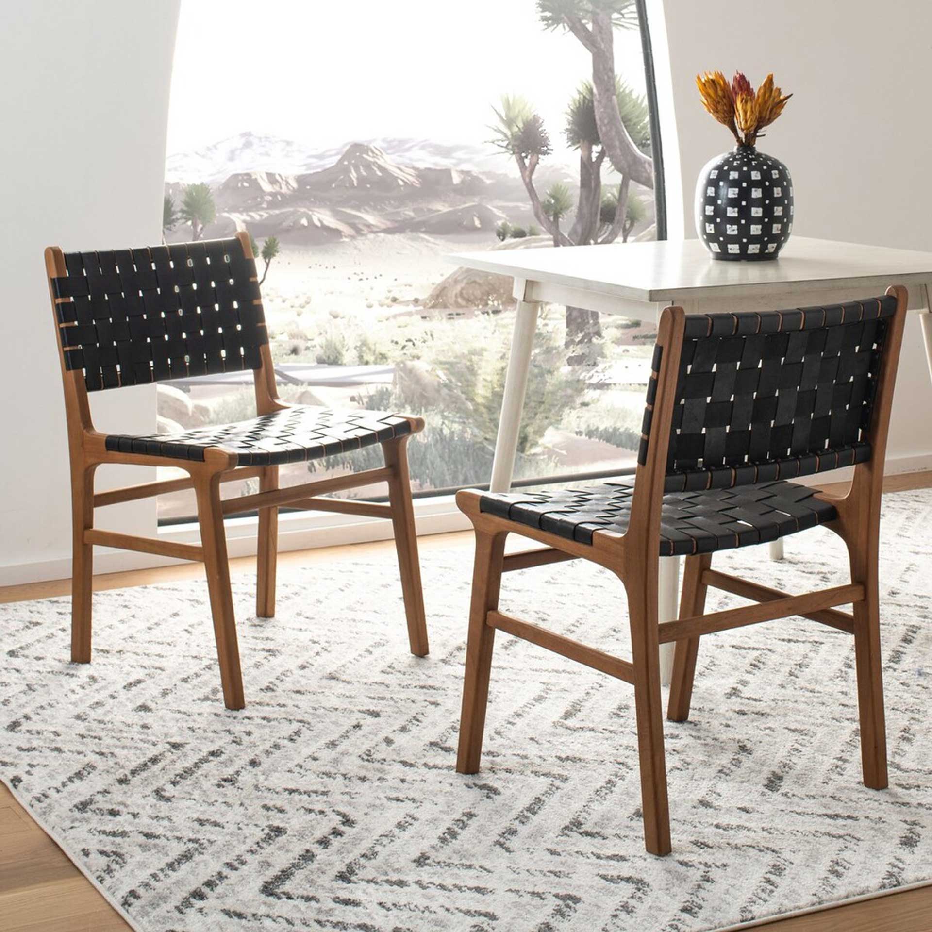 Tara Leather Dining Chair Black/Natural (Set of 2) - Image 11