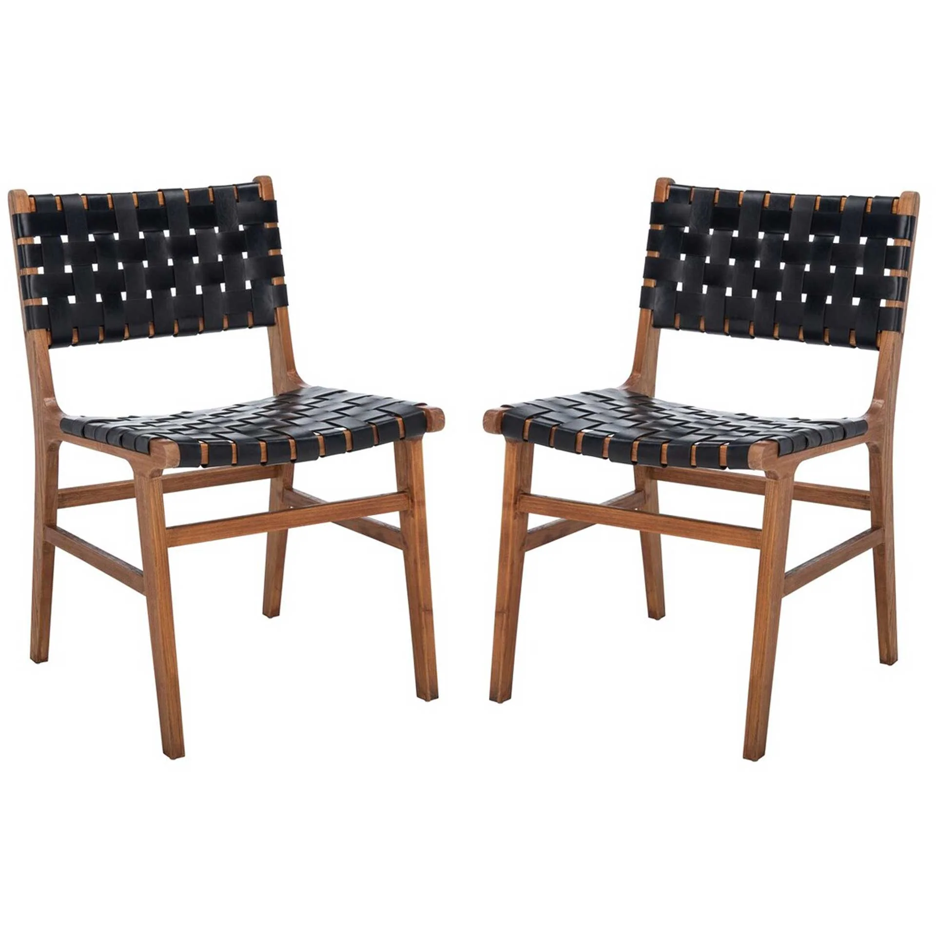 Tara Leather Dining Chair Black/Natural (Set of 2) - Image 2