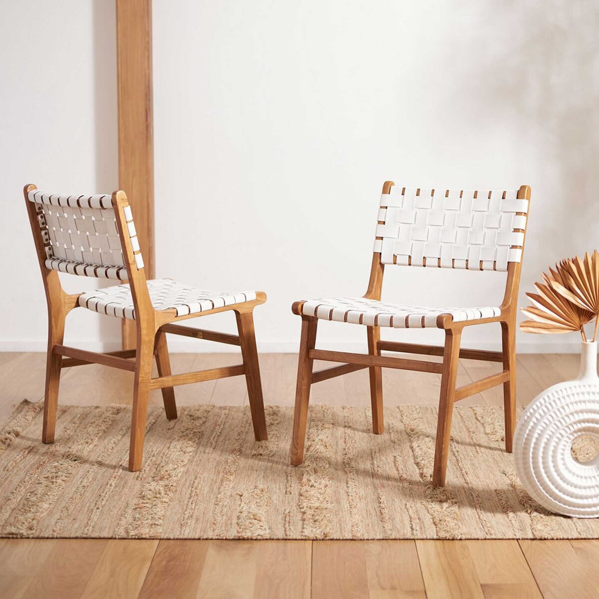 Tara Leather Dining Chair White/Natural (Set of 2) - Image 9