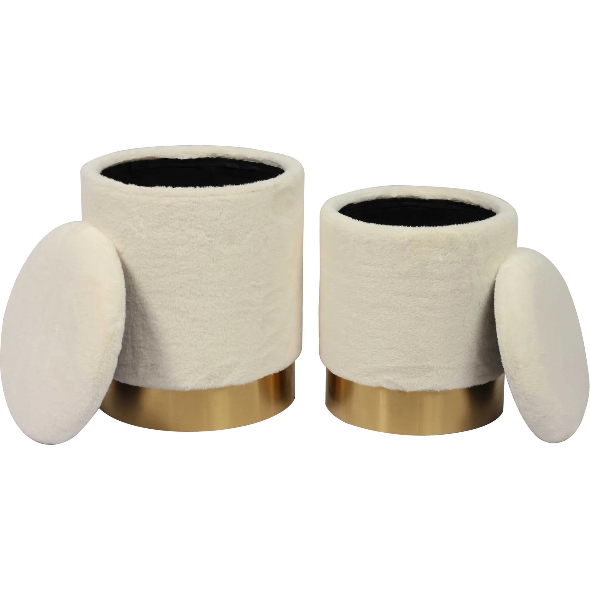Teangi Faux Sheepskin Storage Ottomans Off-White - Image 3