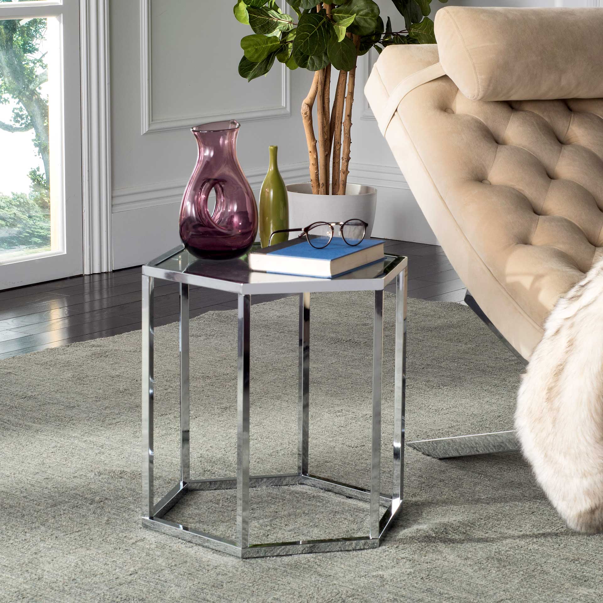 Teegan Glass End Table Chrome - Image 5