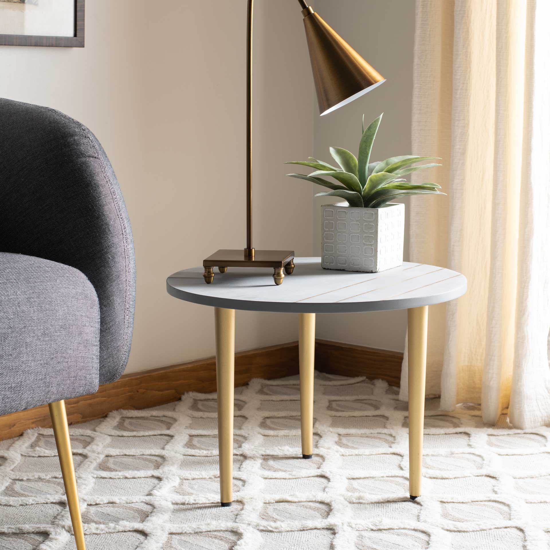 Temara Round Concrete Coffee Table Cement/Brass - Image 4