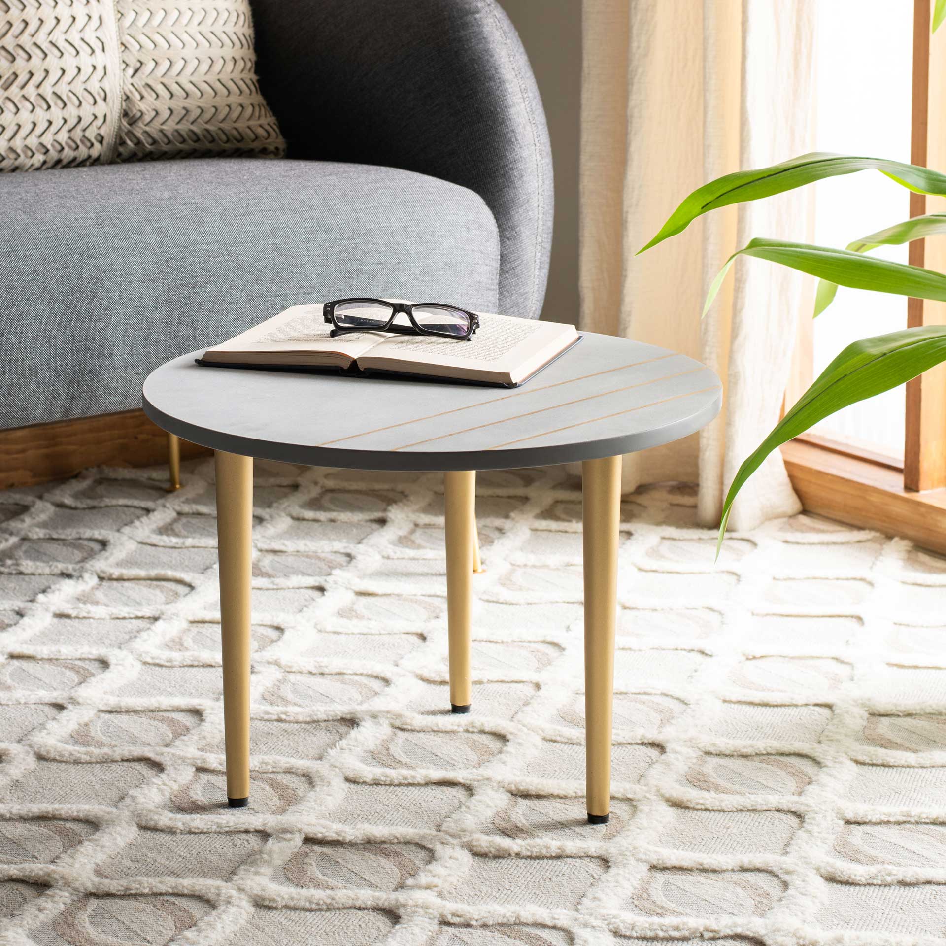 Temara Round Concrete Coffee Table Cement/Brass - Image 5