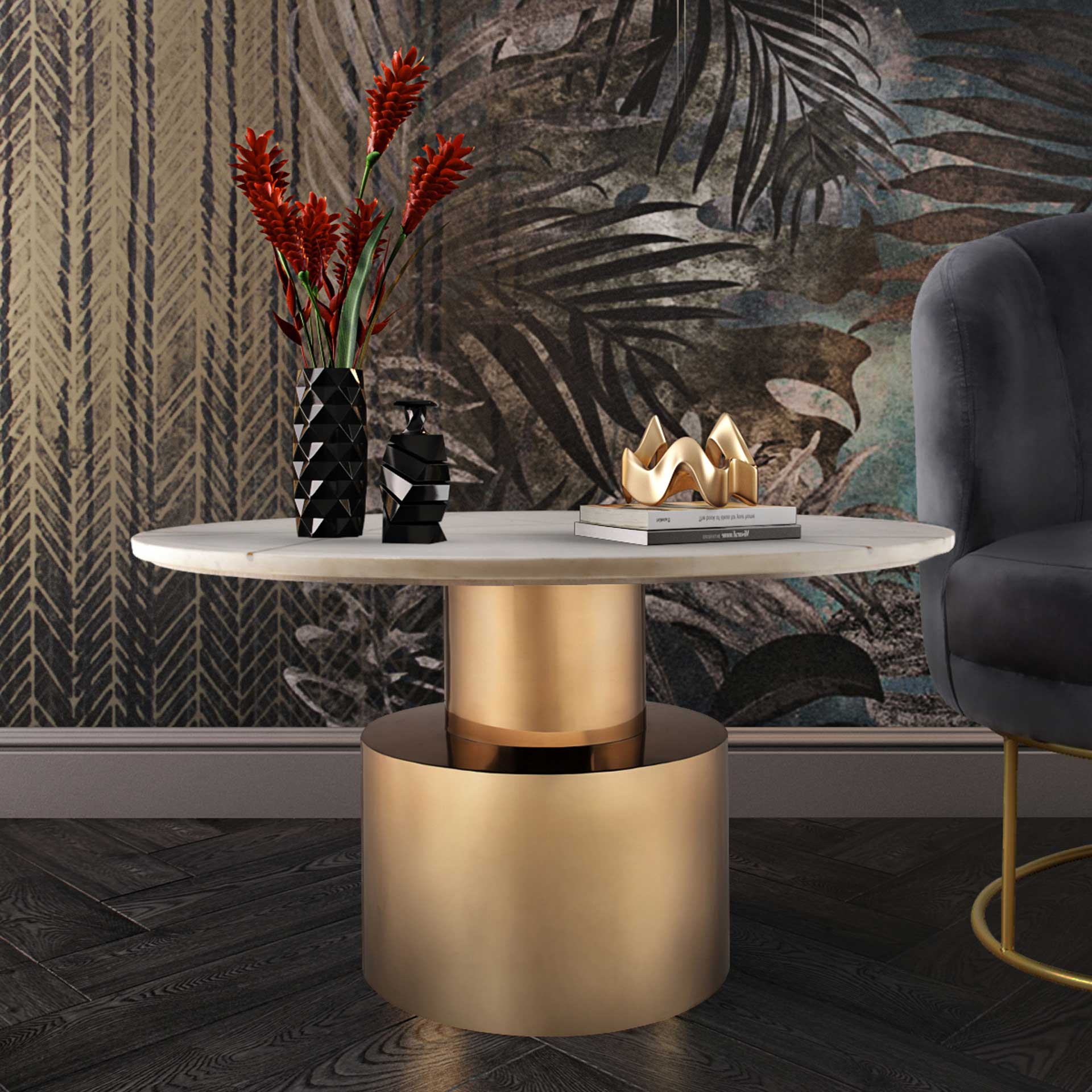 Terrence Marble Coffee Table Brass/White - Image 5