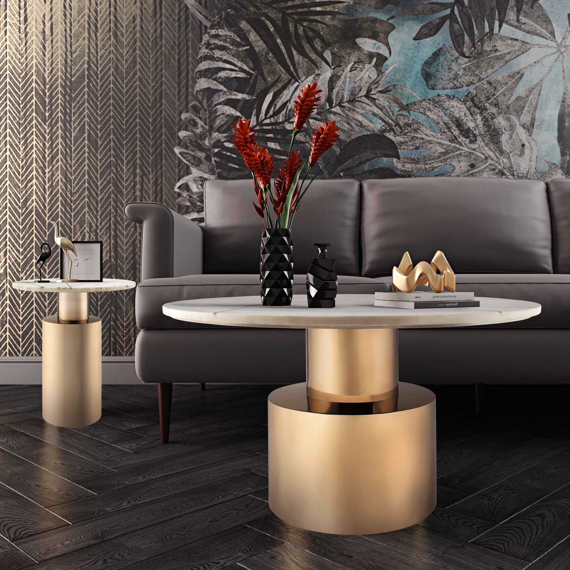Terrence Marble Coffee Table Brass/White - Image 6