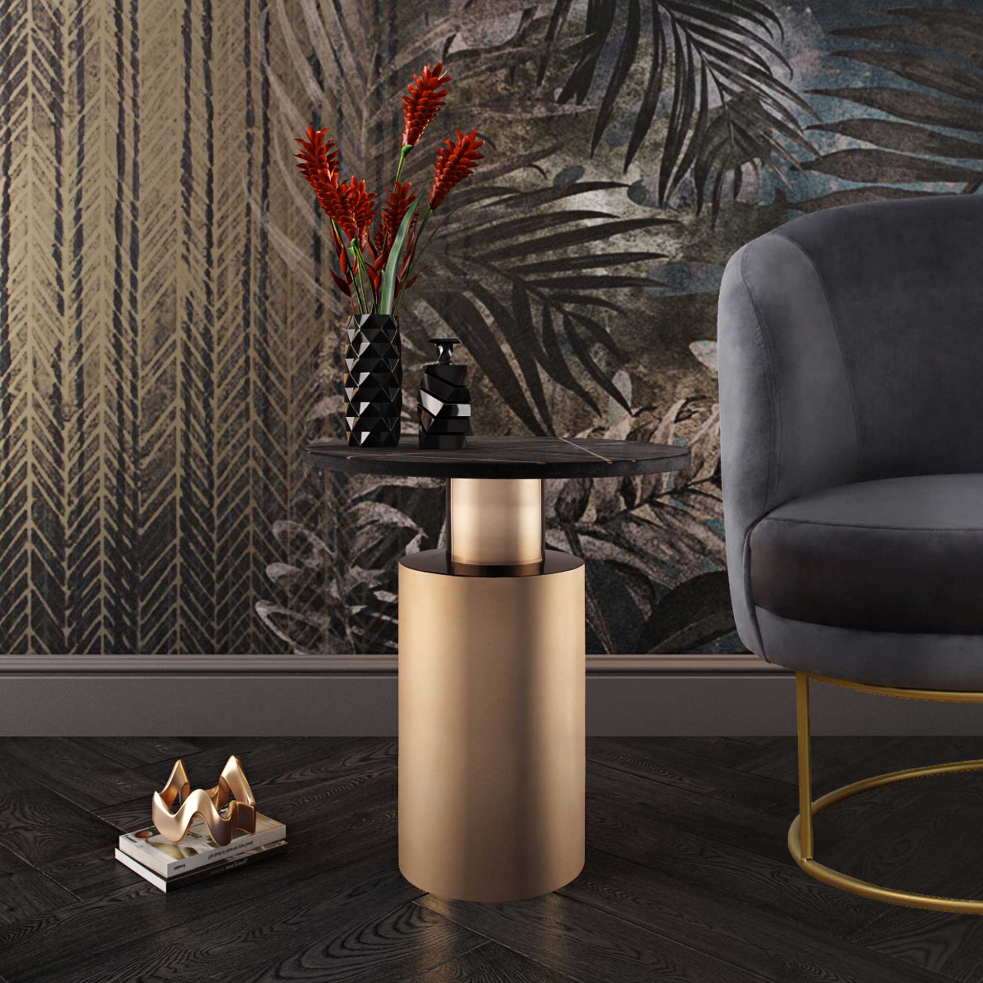 Terrence Marble Side Table Black Marble/Brass - Image 5