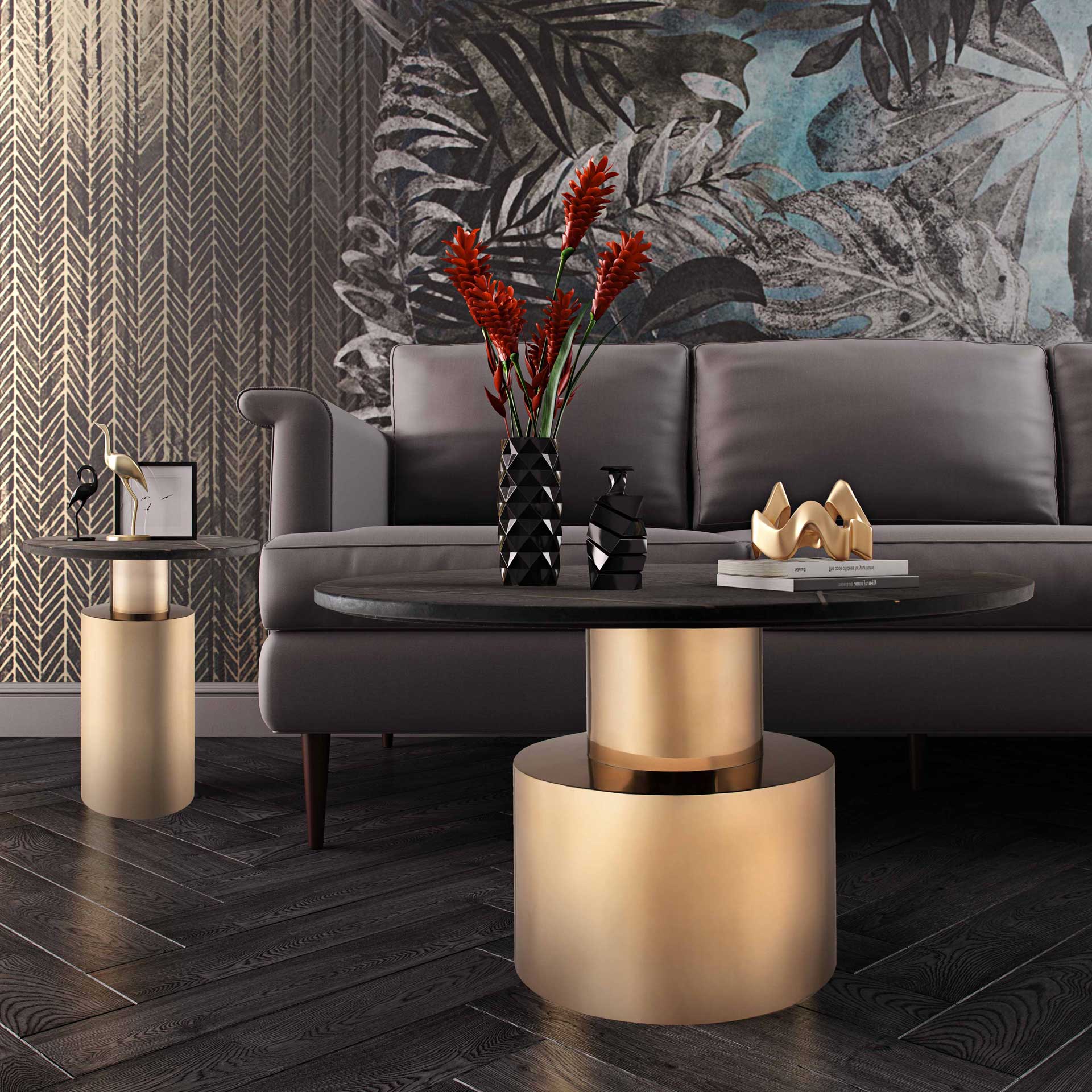 Terrence Marble Side Table Black Marble/Brass - Image 6