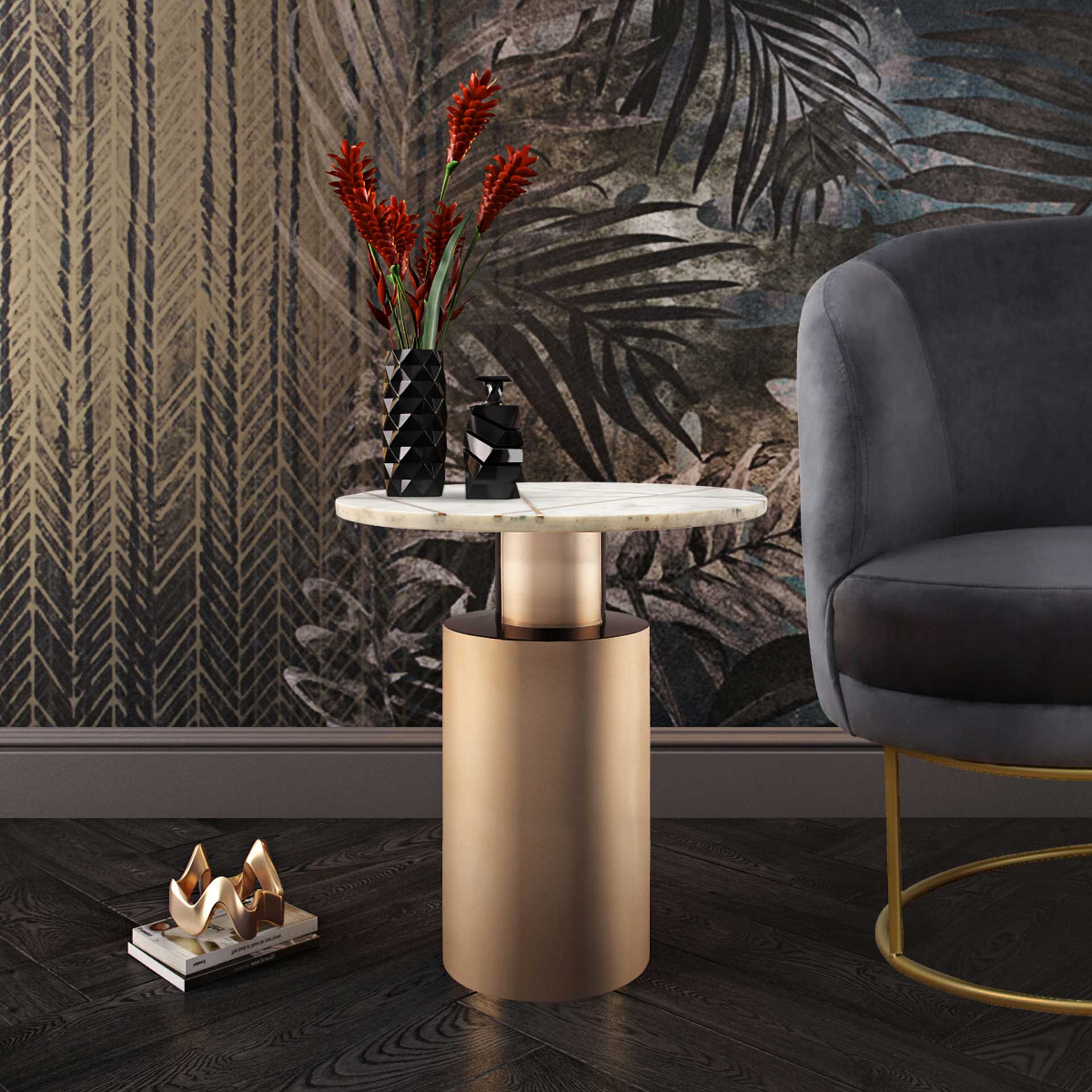 Terrence Marble Side Table Brass/White - Image 5