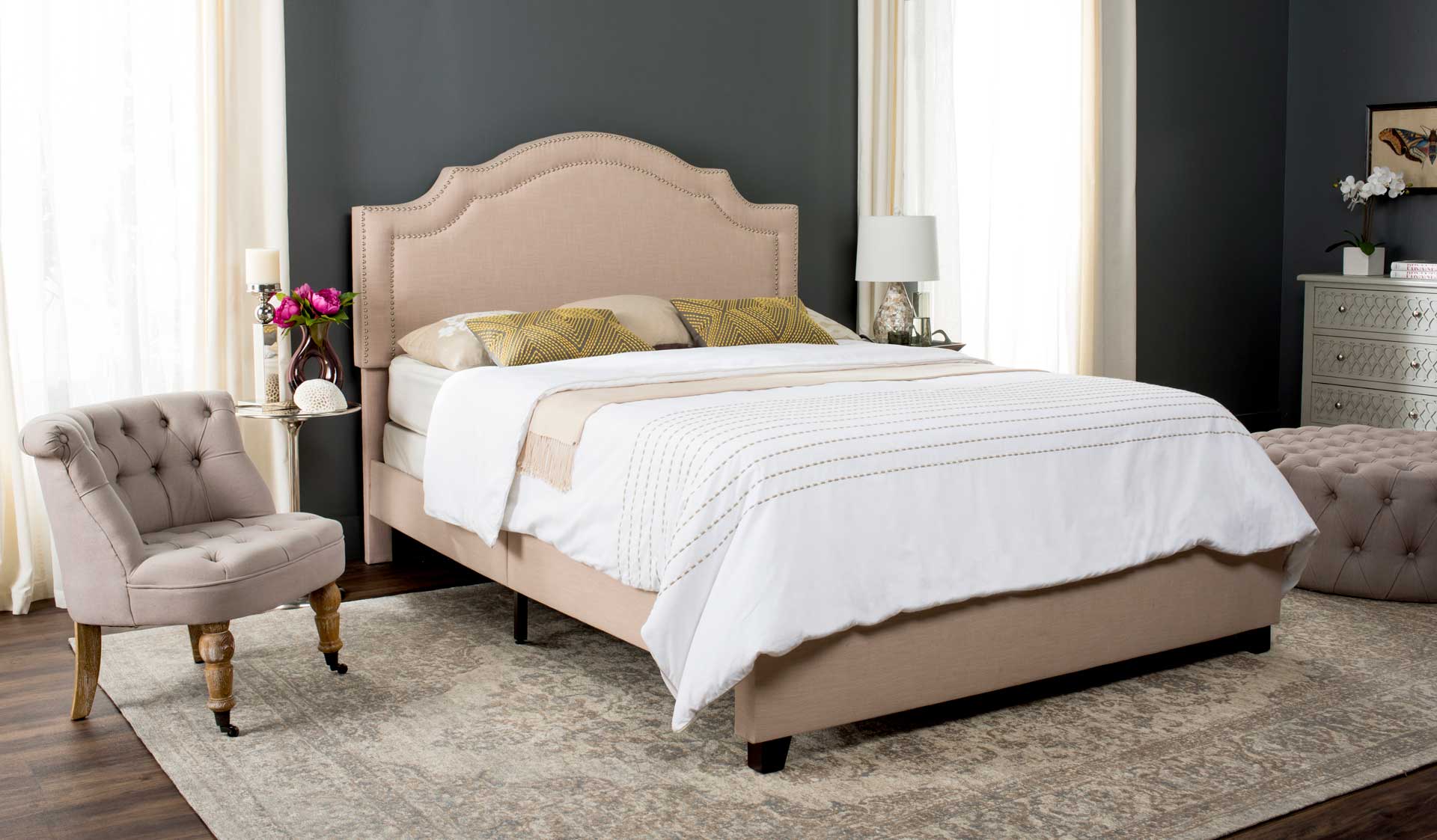 Thaddeus Upholstered Bed Light Beige/Silver - Image 5