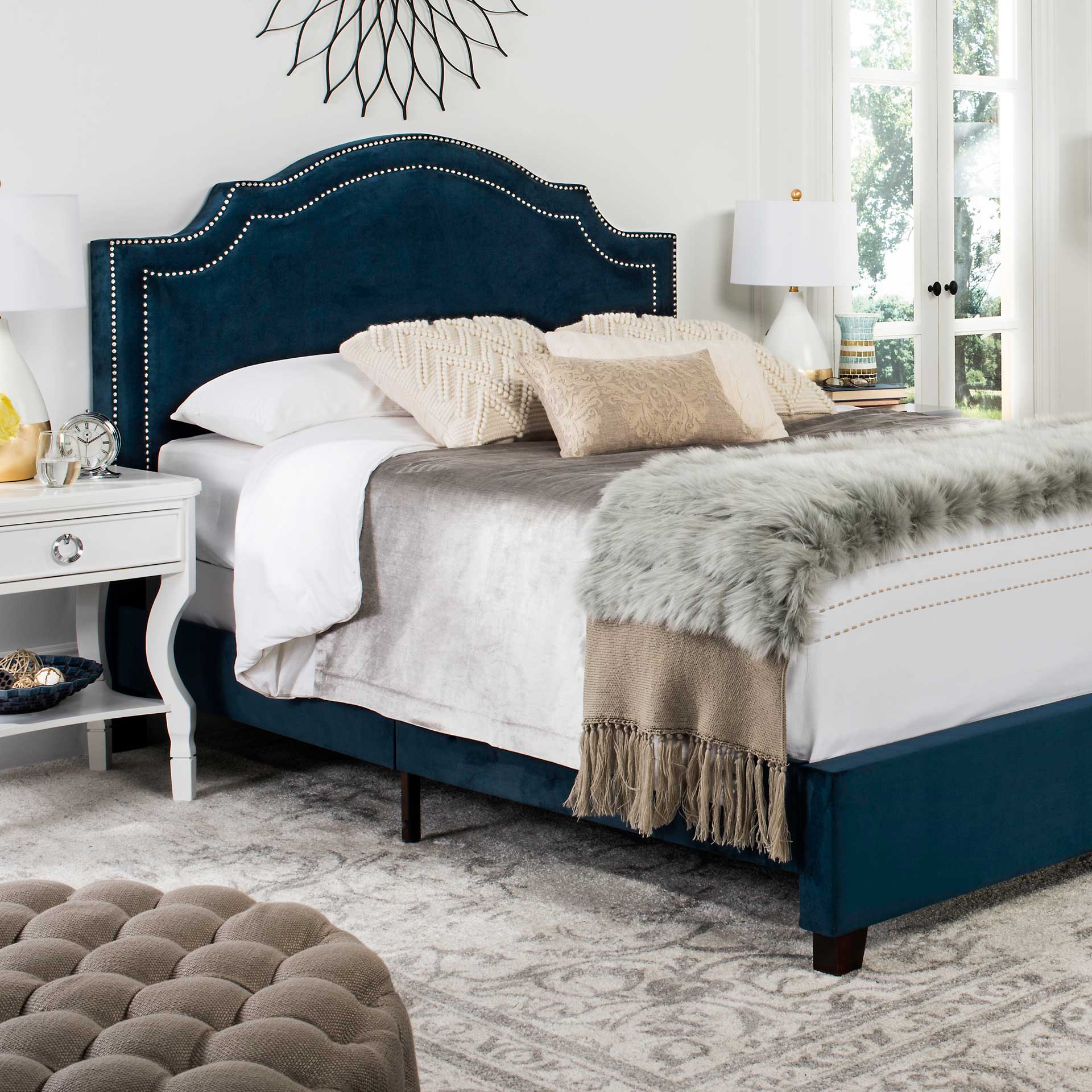 Thaddeus Upholstered Bed Navy - Image 5