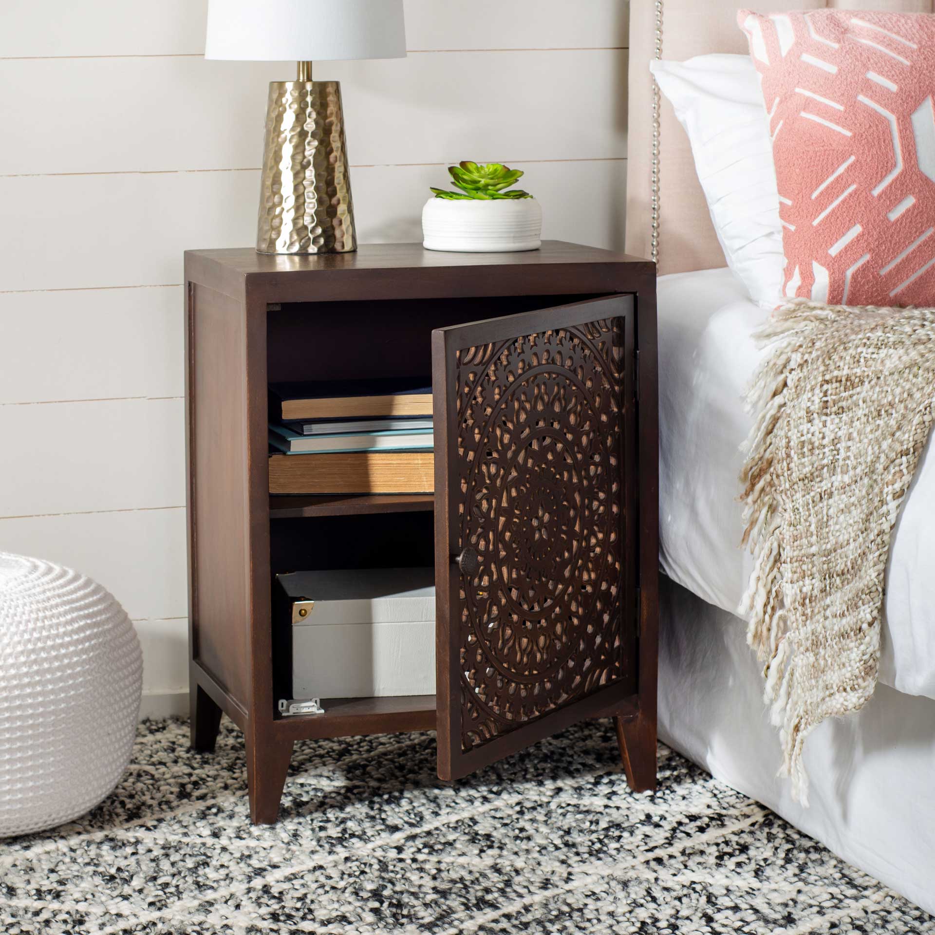 Thames 1 Door Carved Nightstand Brown - Image 12