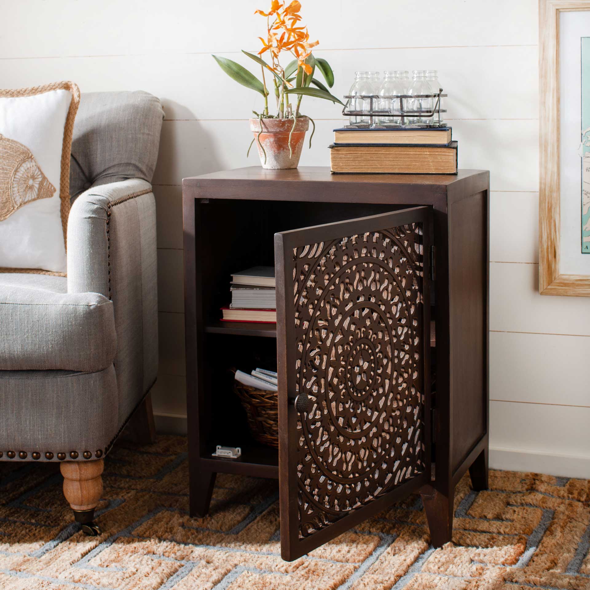 Thames 1 Door Carved Nightstand Brown - Image 9