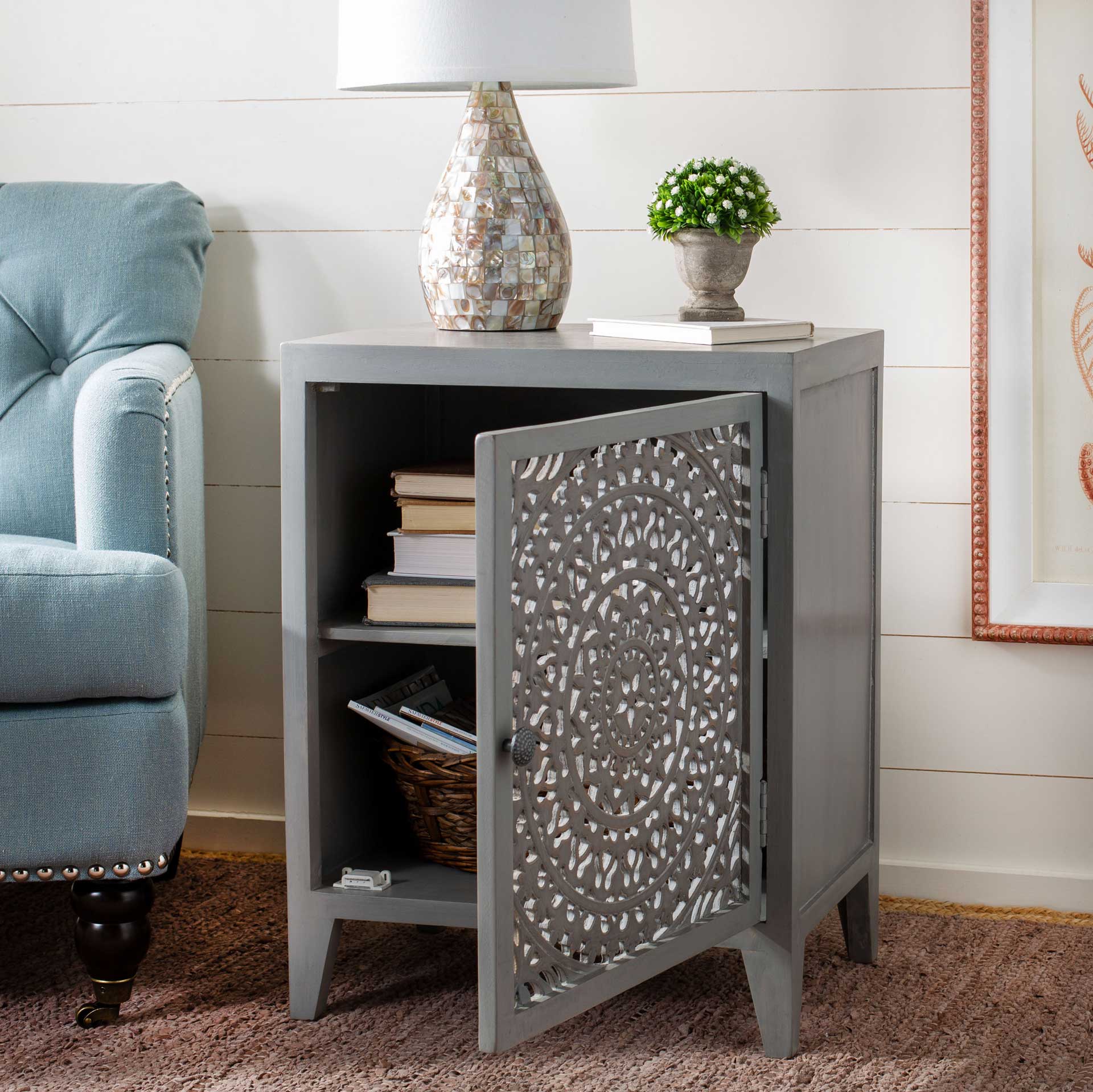 Thames 1 Door Carved Nightstand Gray Walnut - Image 11