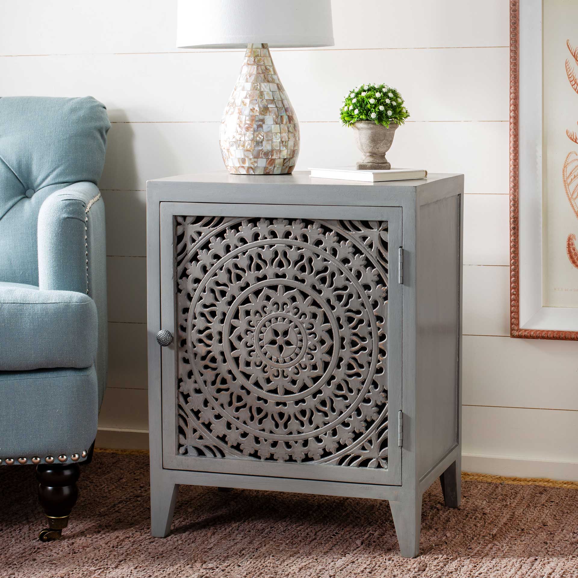 Thames 1 Door Carved Nightstand Gray Walnut - Image 9