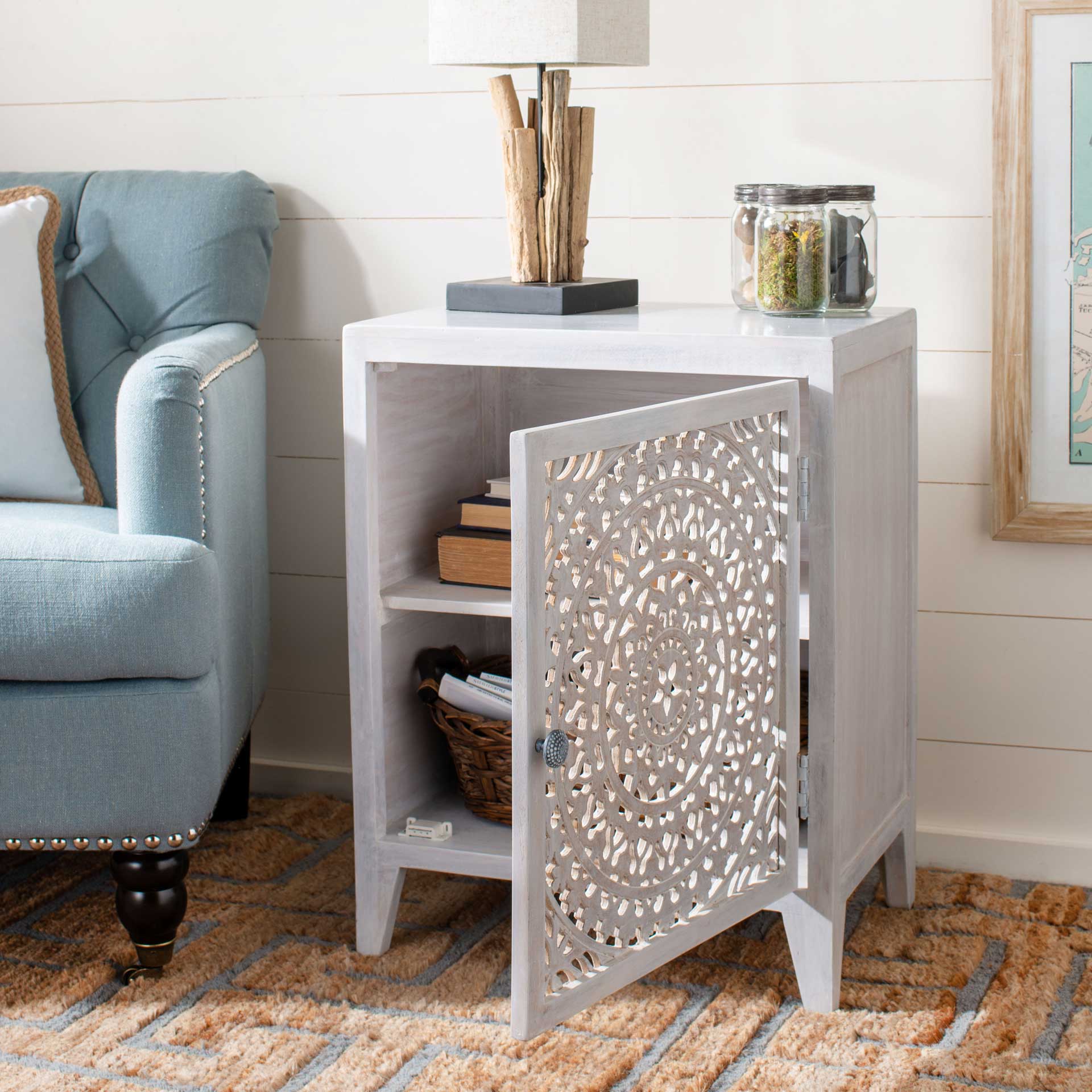 Thames 1 Door Carved Nightstand White Wash - Image 10