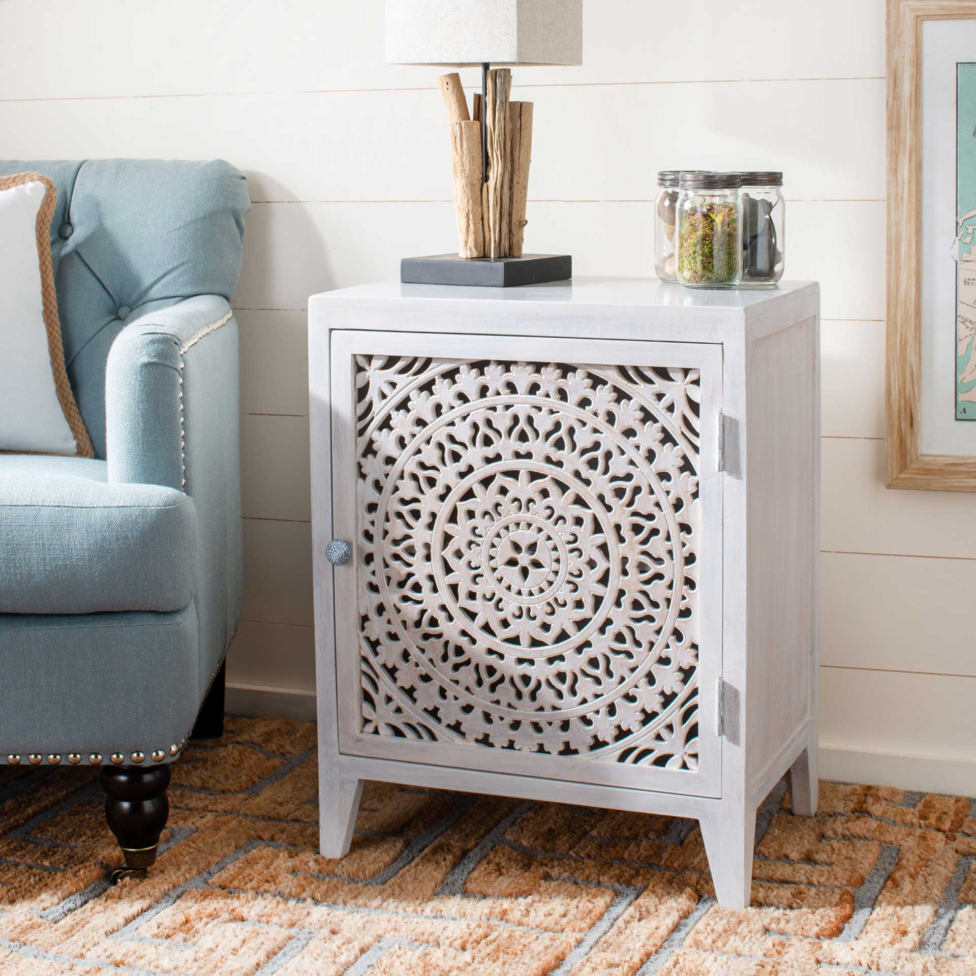 Thames 1 Door Carved Nightstand White Wash - Image 8