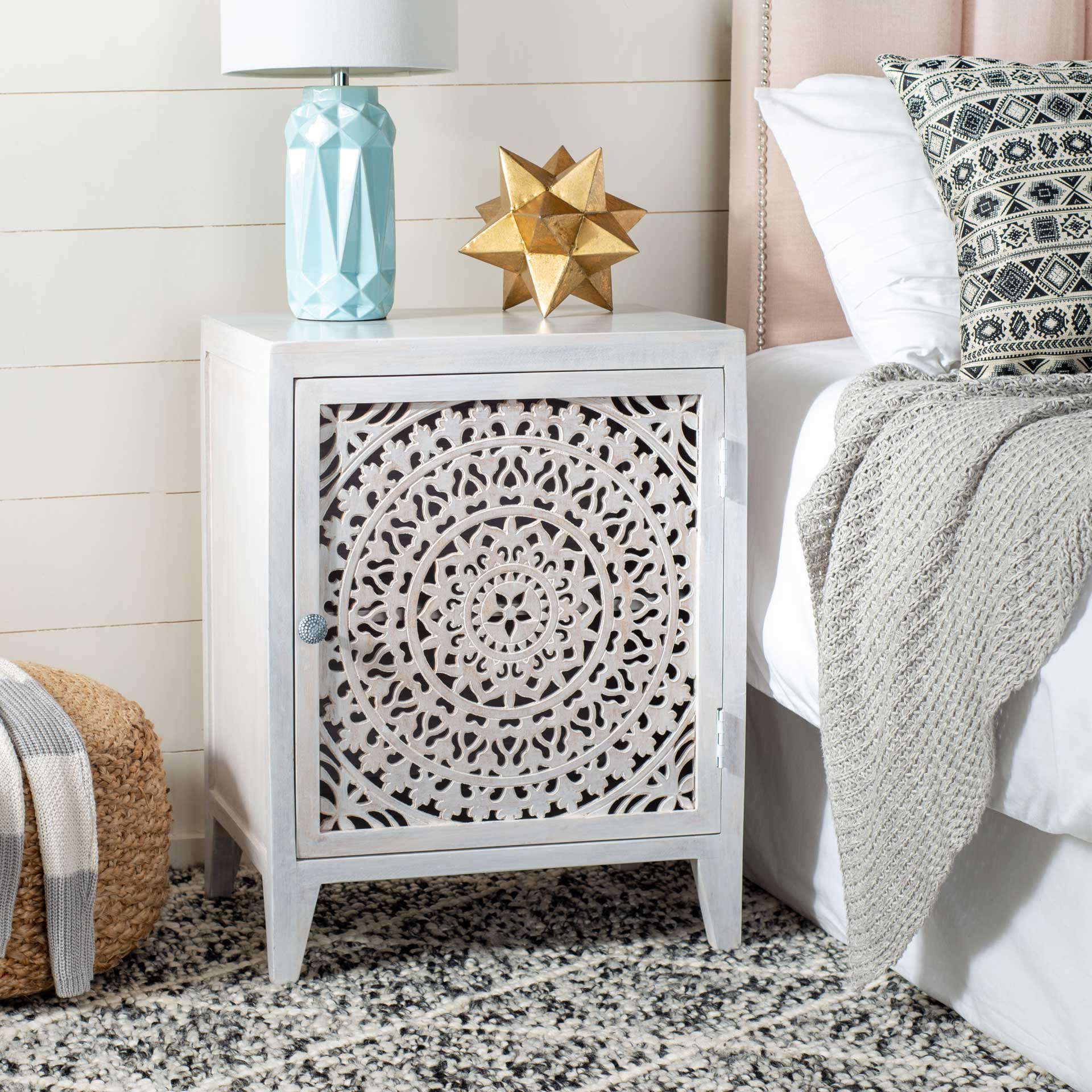 Thames 1 Door Carved Nightstand White Wash - Image 9
