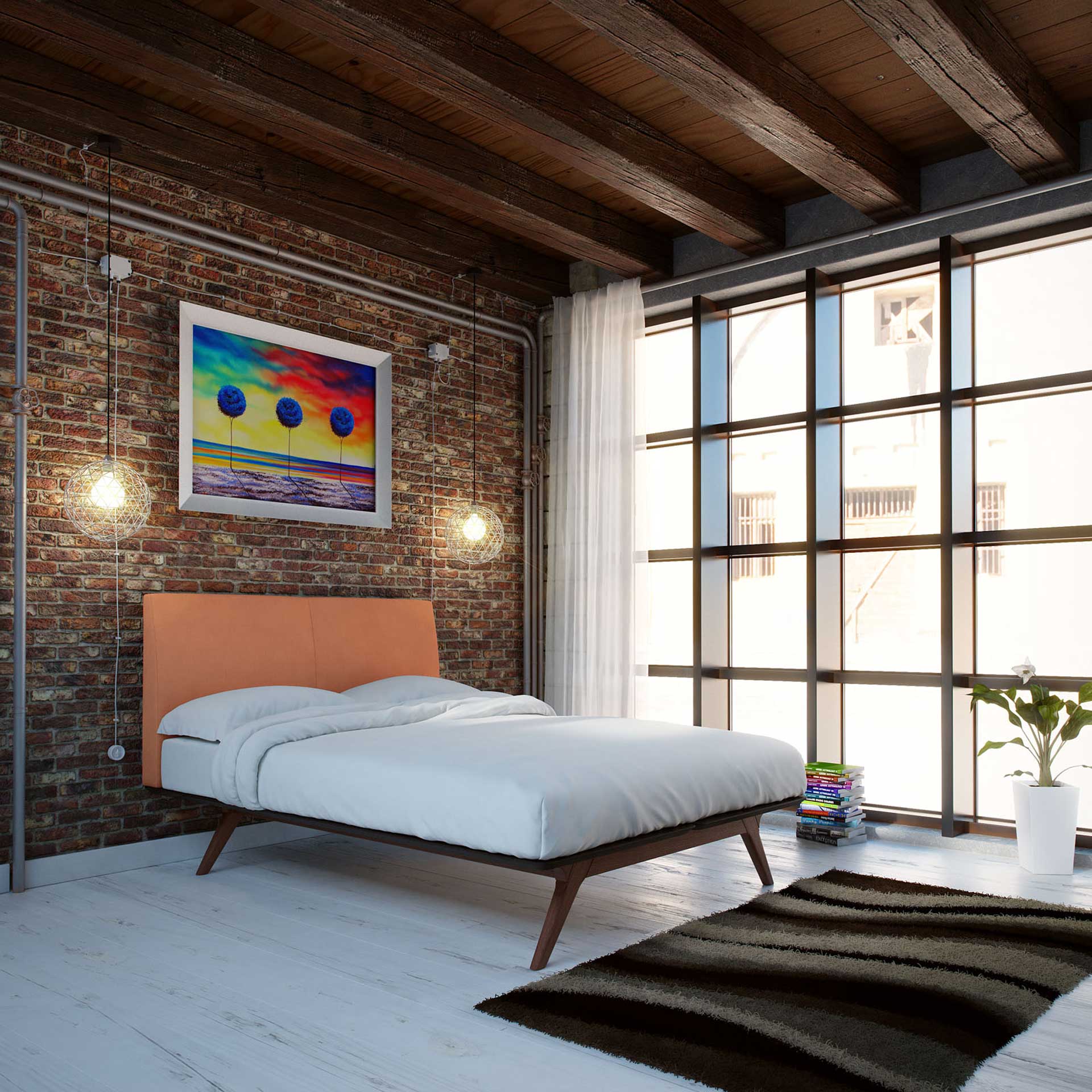 Thames Wood Bed Cappuccino/Orange - Image 6
