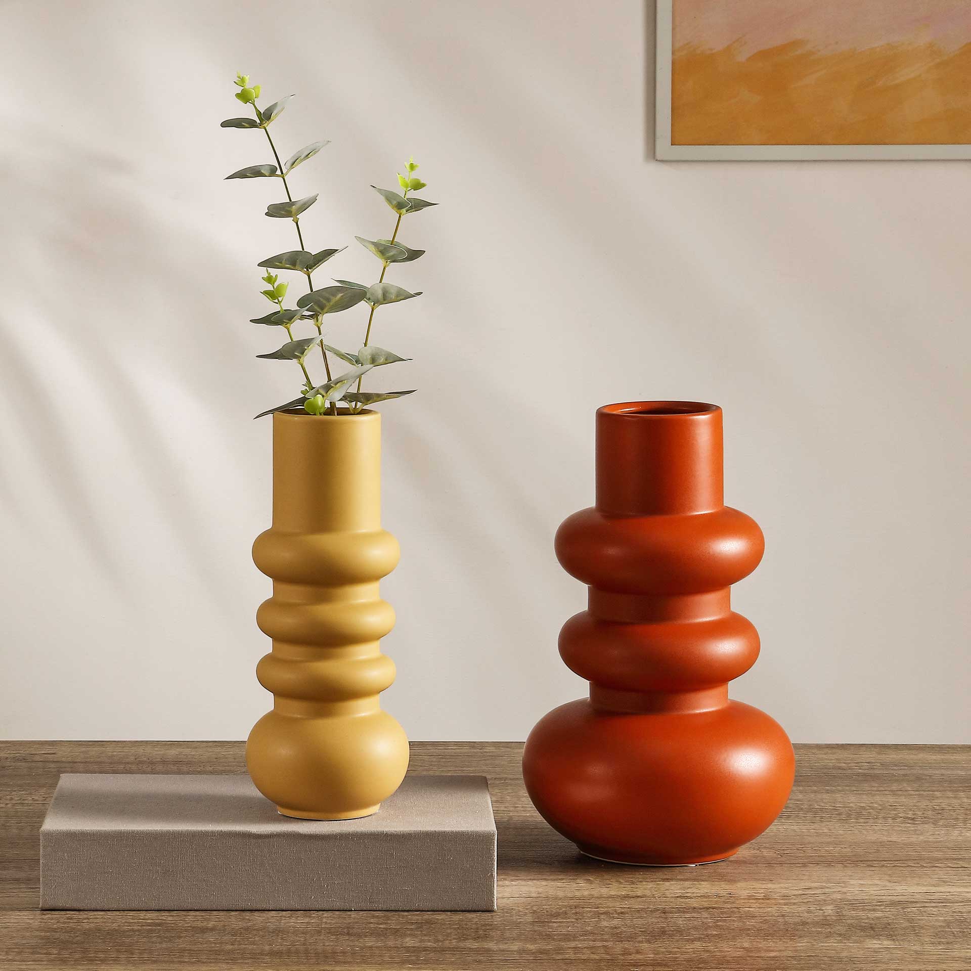 Theis Ceramic Vase Orange/Pale Yellow (Set of 2) - Image 2