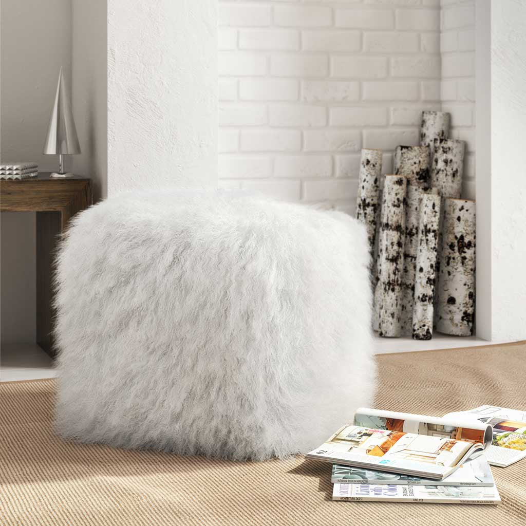 Tibetan Sheep Pouf White - Image 4