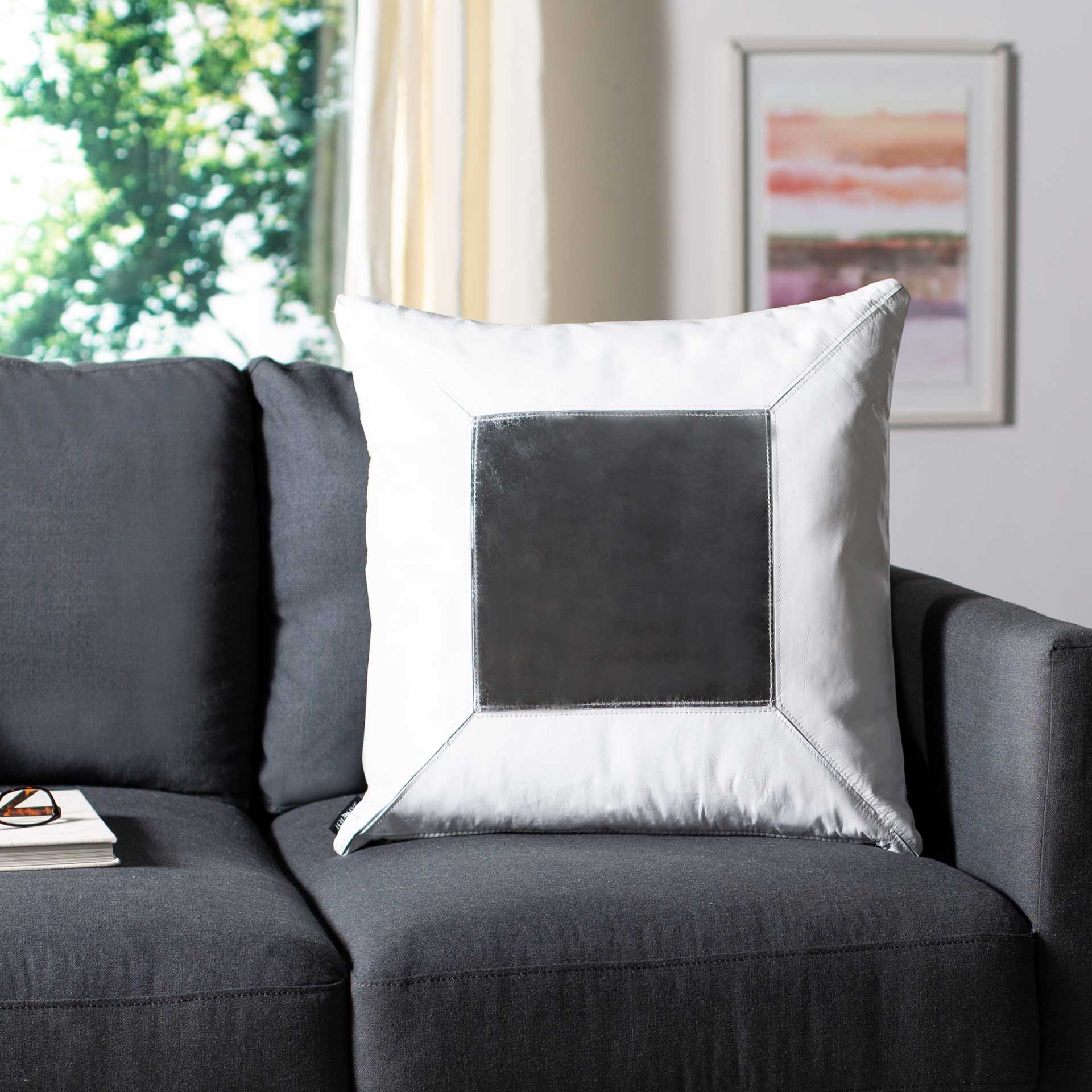Tichka Cowhide Pillow White/Silver - Image 3