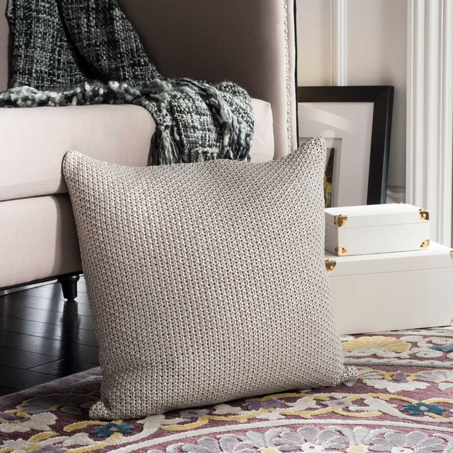 Tile Gray Knit Pillow Palewisper - Image 3