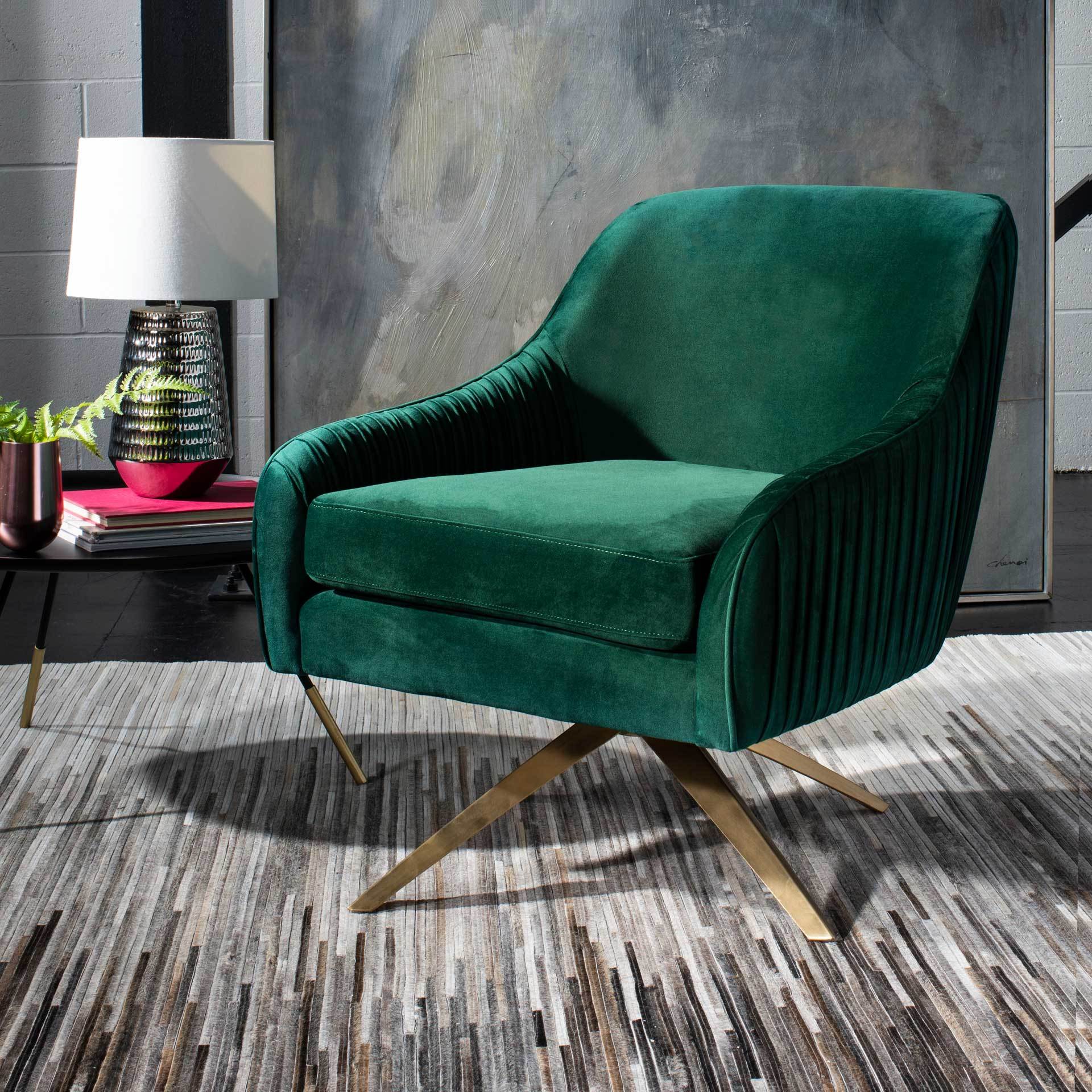 Titus Pleated Arm Chair Emerald/Gold - Image 8