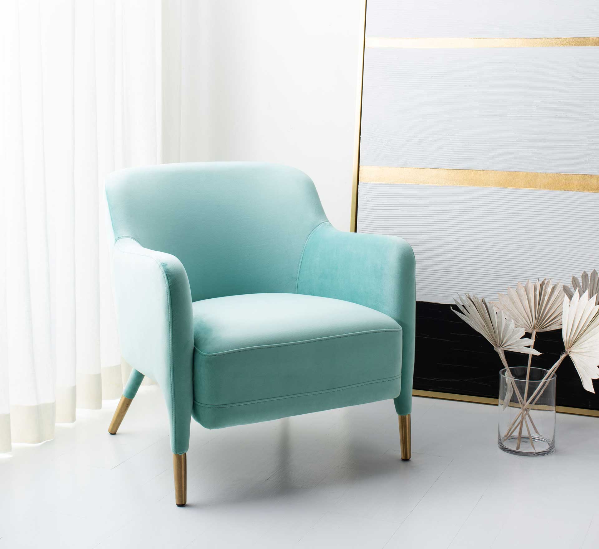 Tobias Velvet Arm Chair Aqua - Image 10