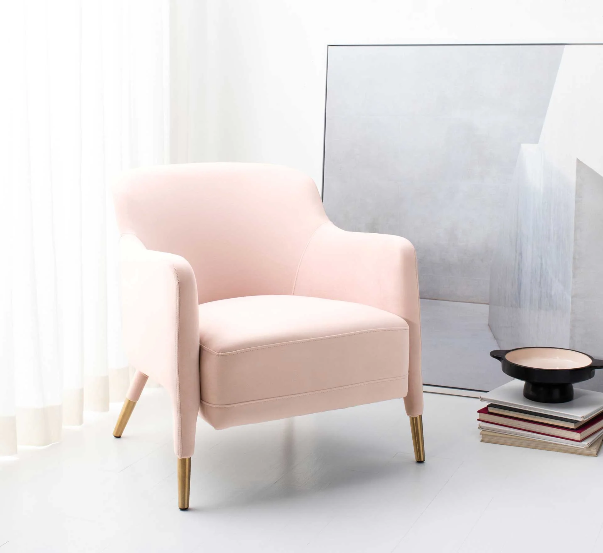 Tobias Velvet Arm Chair Light Pink - Image 10