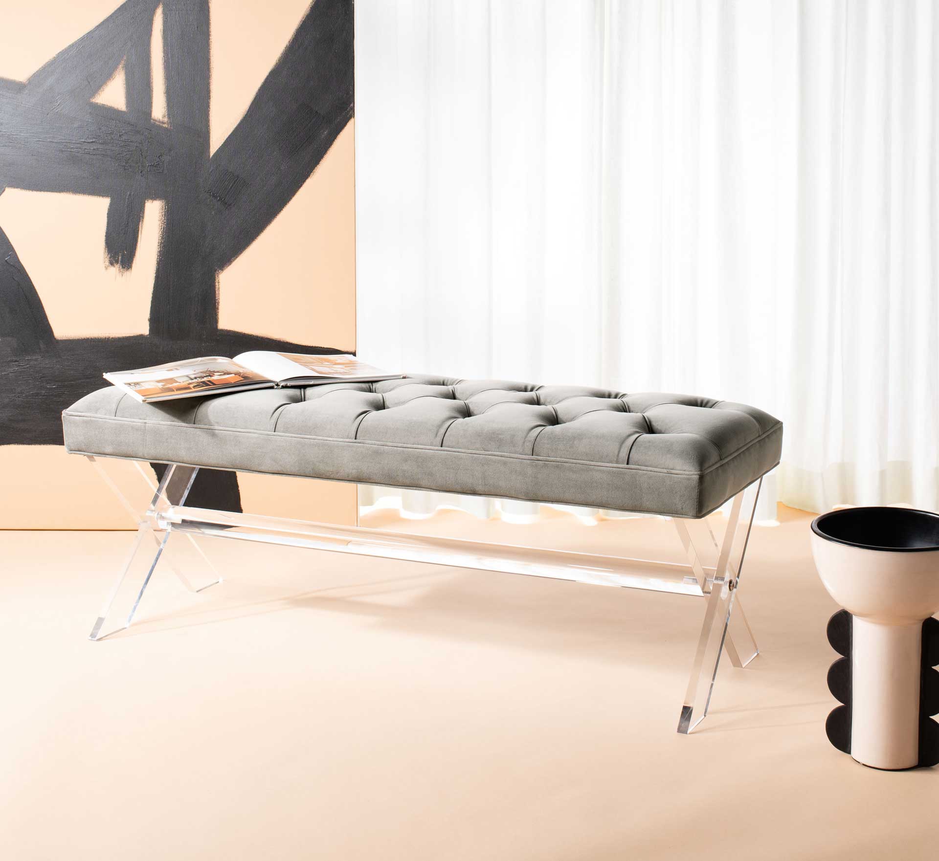 Toby Tufted Acrylic Bench Dark Gray - Image 9