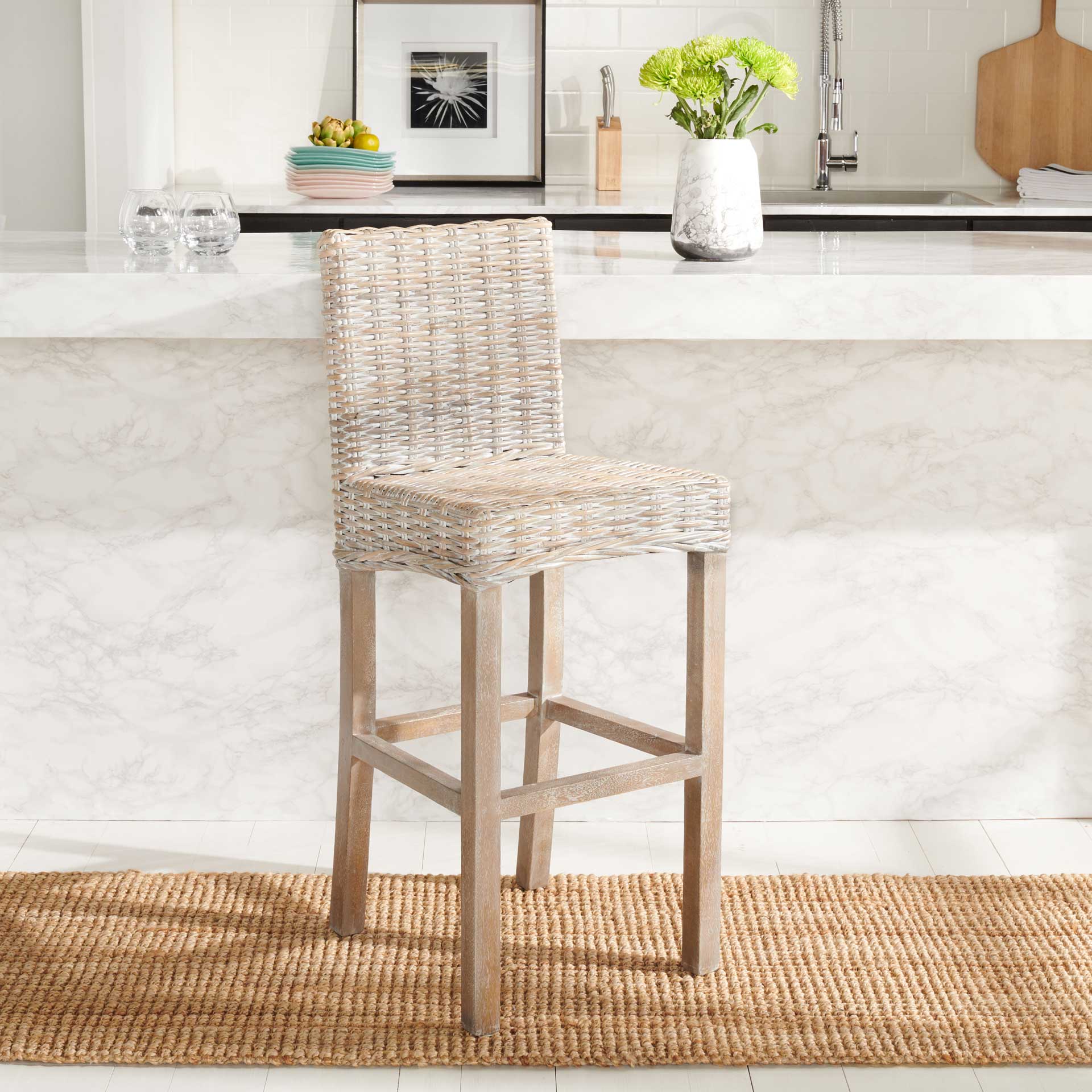 Topaz Rattan Bar Stool Gray White Wash - Image 7