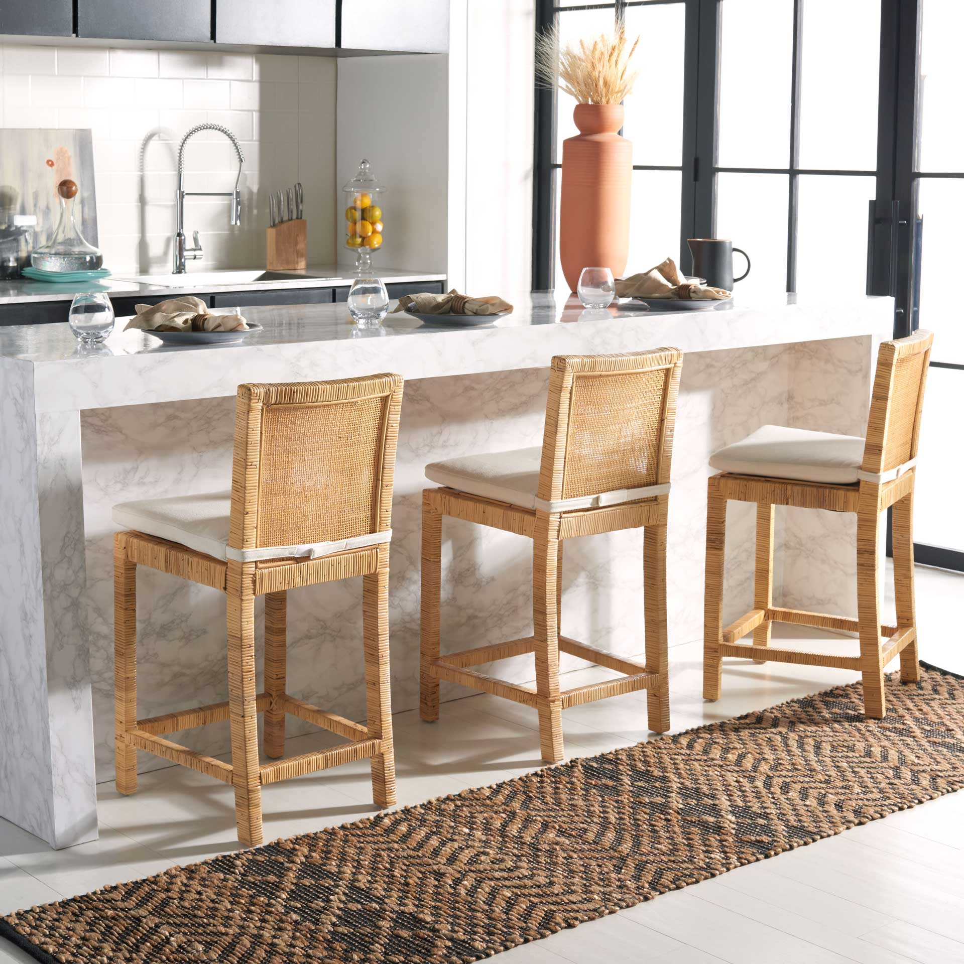 Torence Cane Bar Stool With Cushion Natural/White - Image 14