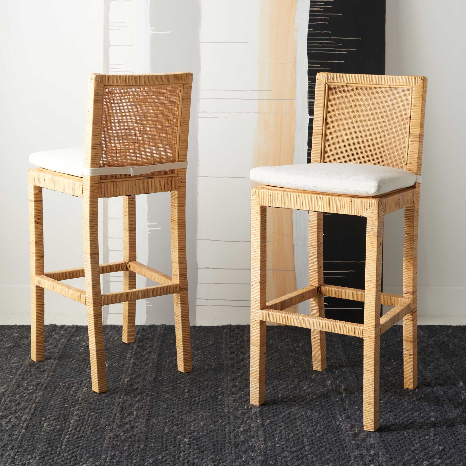 Torence Cane Bar Stool With Cushion Natural/White - Image 6