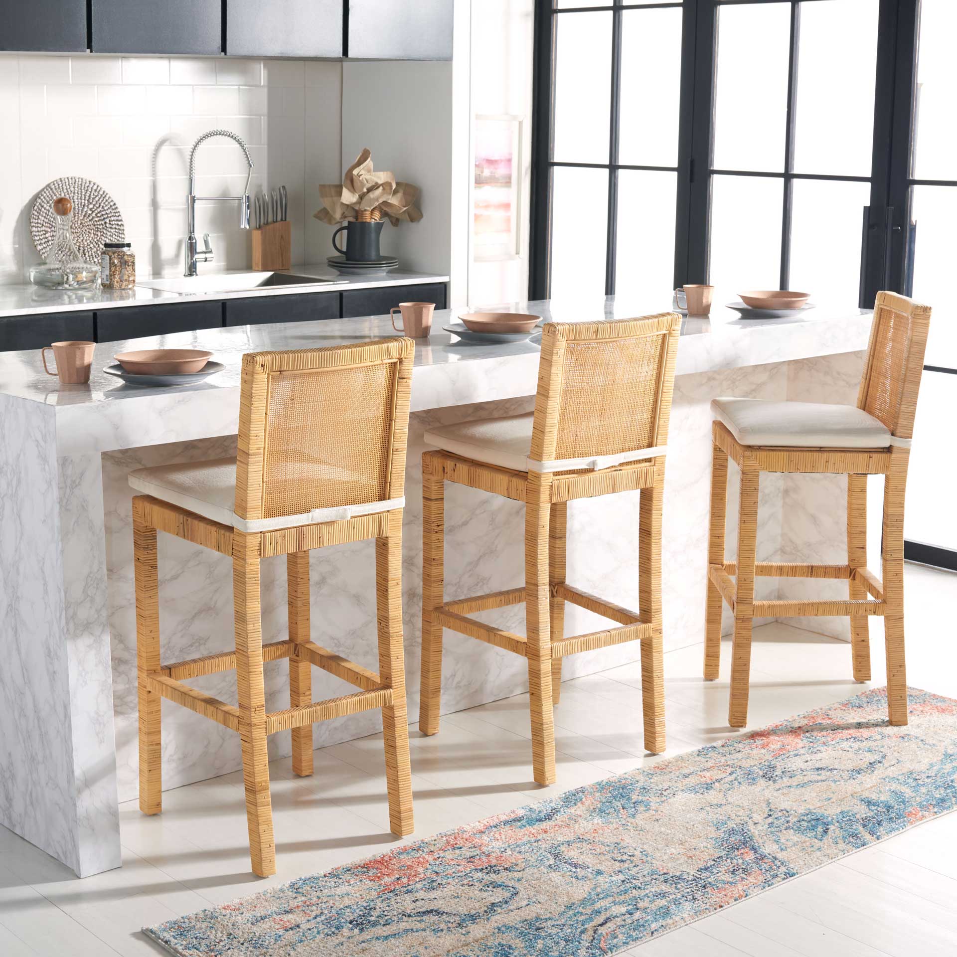 Torence Cane Bar Stool With Cushion Natural/White - Image 7