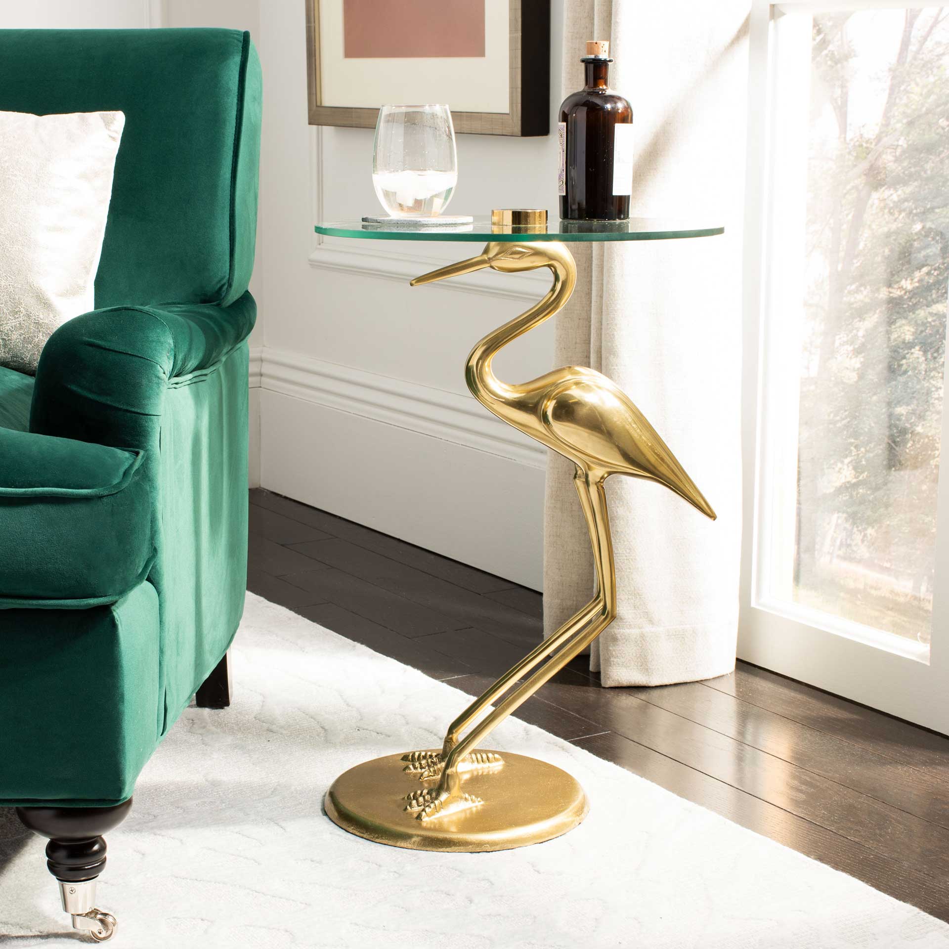 Tourmaline Crane Base Accent Table Glass Top/Gold - Image 7