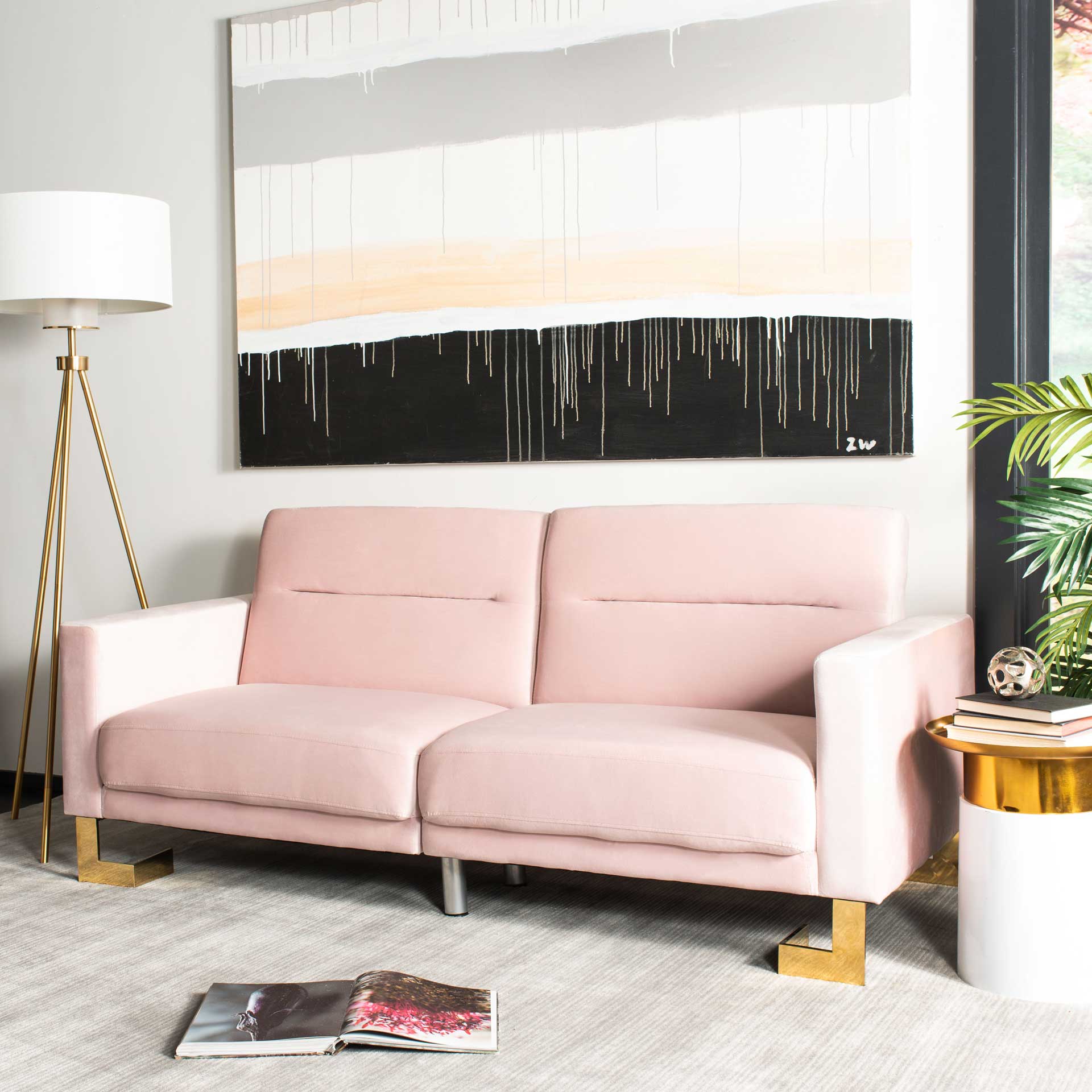 Traverse Foldable Futon Bed Blush Pink/Brass - Image 10