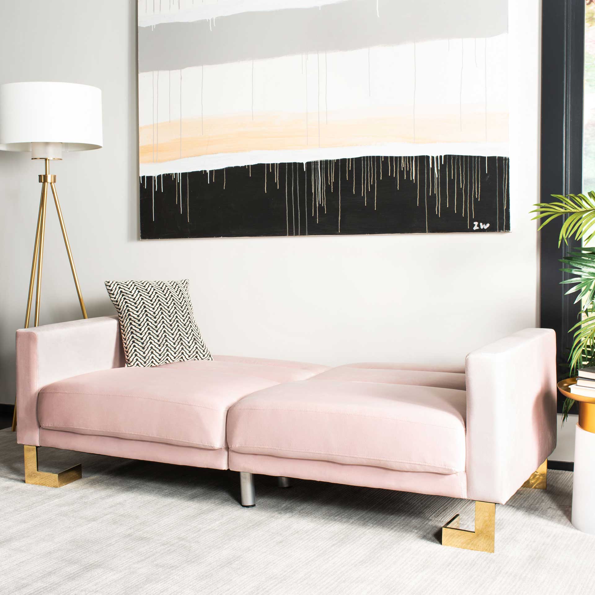 Traverse Foldable Futon Bed Blush Pink/Brass - Image 11
